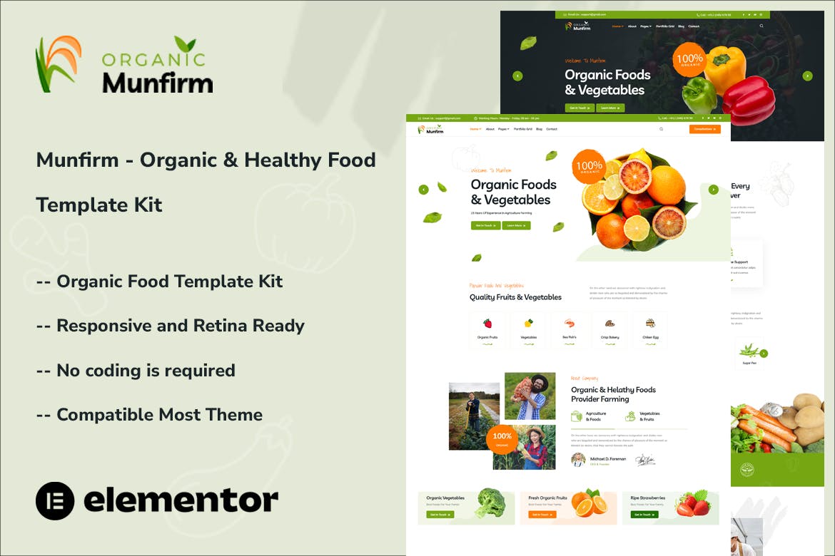 Munfirm - Organic & Healthy Food Elementor Template Kit template kit cover image