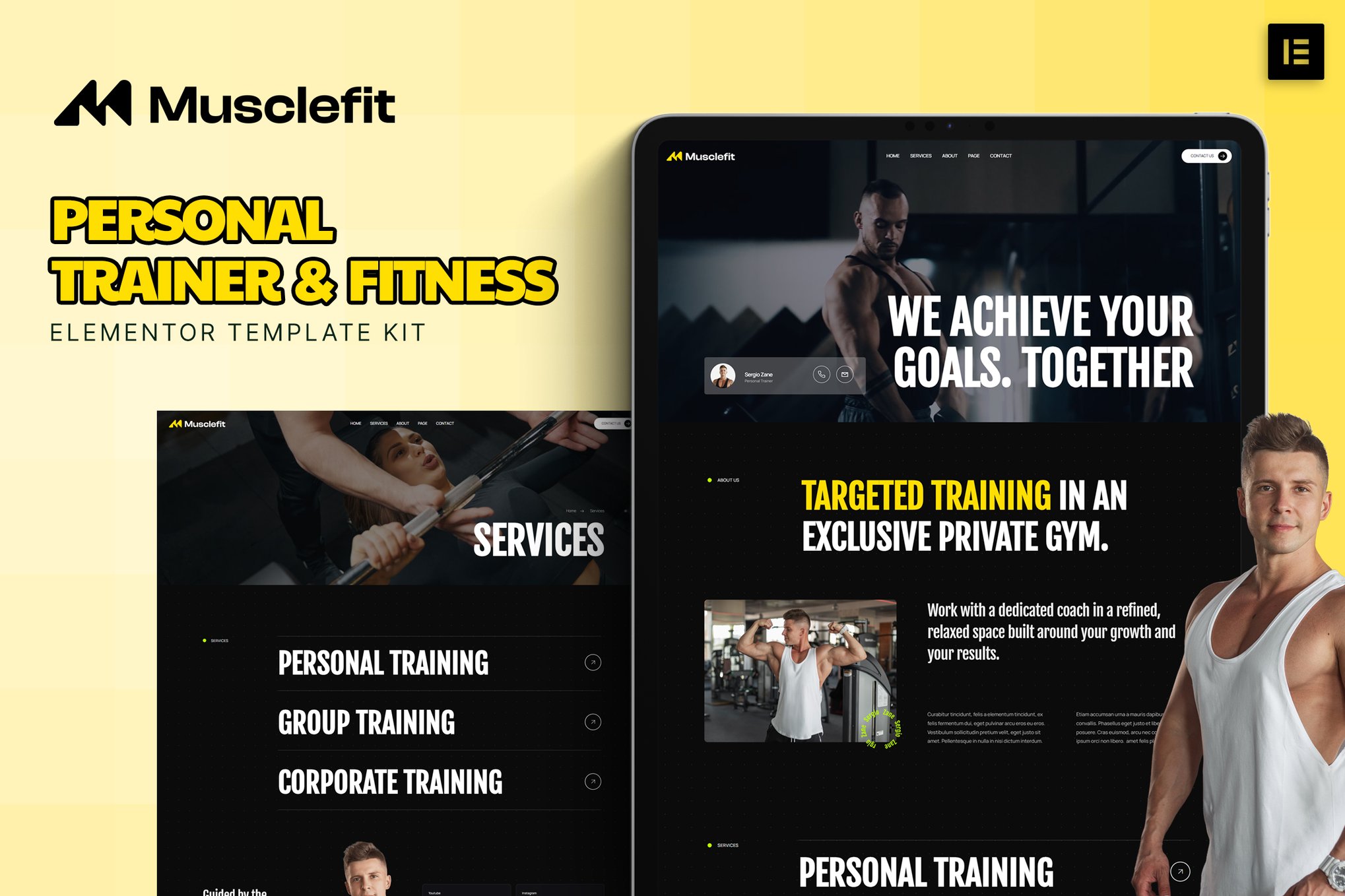 Musclefit - Personal Trainer & Fitness Elementor Template Kit template kit cover image