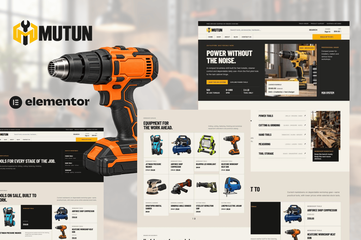 Mutun — Power Tools & Hardware Store Elementor Pro Template Kit template kit cover image