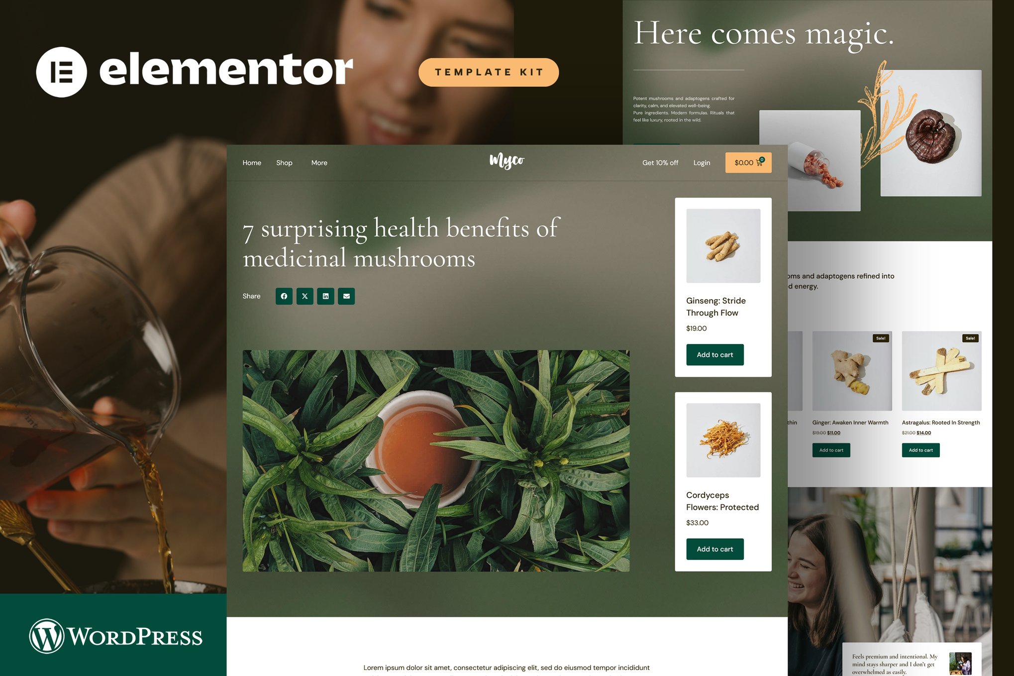 Myco - Medicinal Mushrooms & Adaptogens Shop Elementor Template Kit template kit cover image