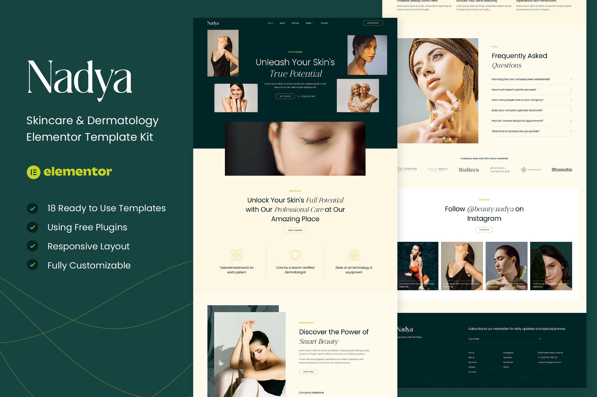 Nadya - Skincare & Dermatology Elementor Template Kit template kit cover image