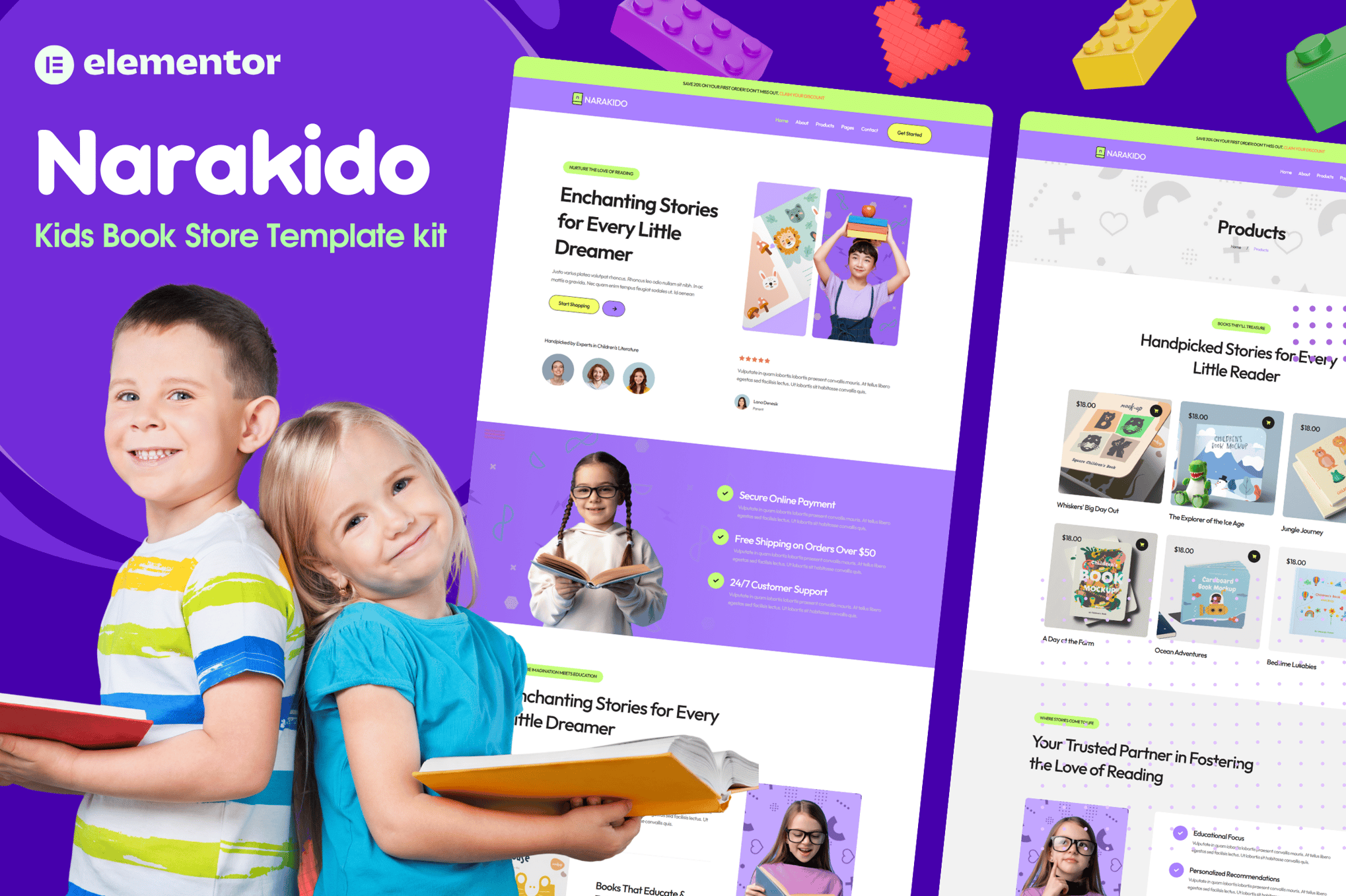 Narakido - Kids Bookstore Elementor Template Kit template kit cover image