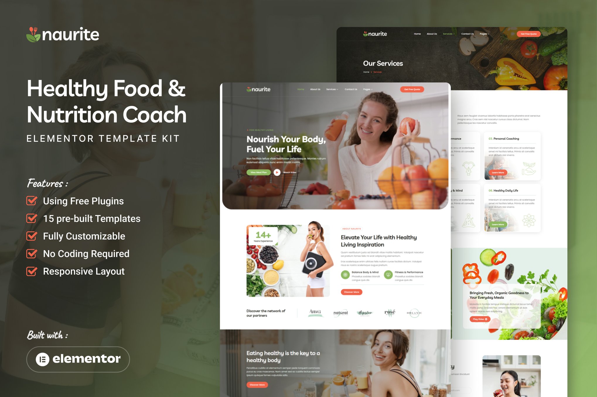 Naurite - Healthy Food & Nutrition Coach Elementor Template Kit template kit cover image