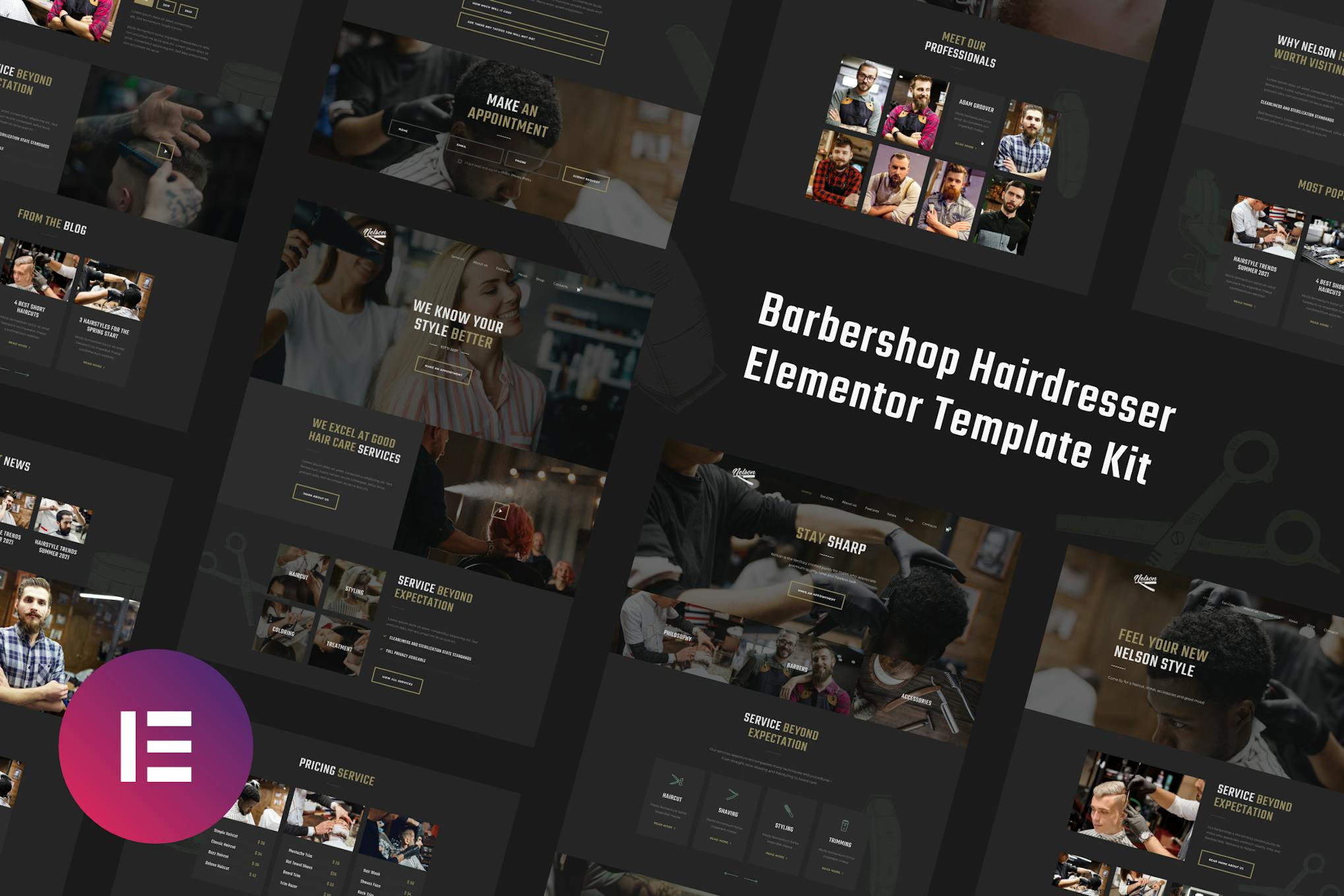 Nelson - Barbershop & Hairdresser Elementor Template Kit template kit cover image