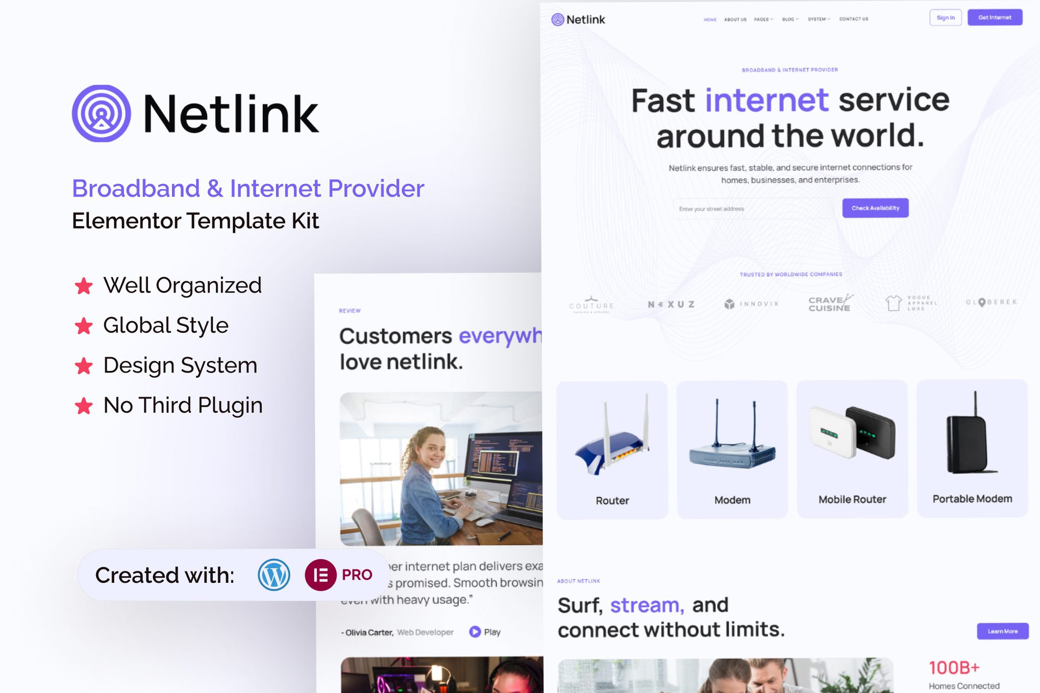 Netlink - Broadband & Internet Provider Elementor Template Kit template kit cover image