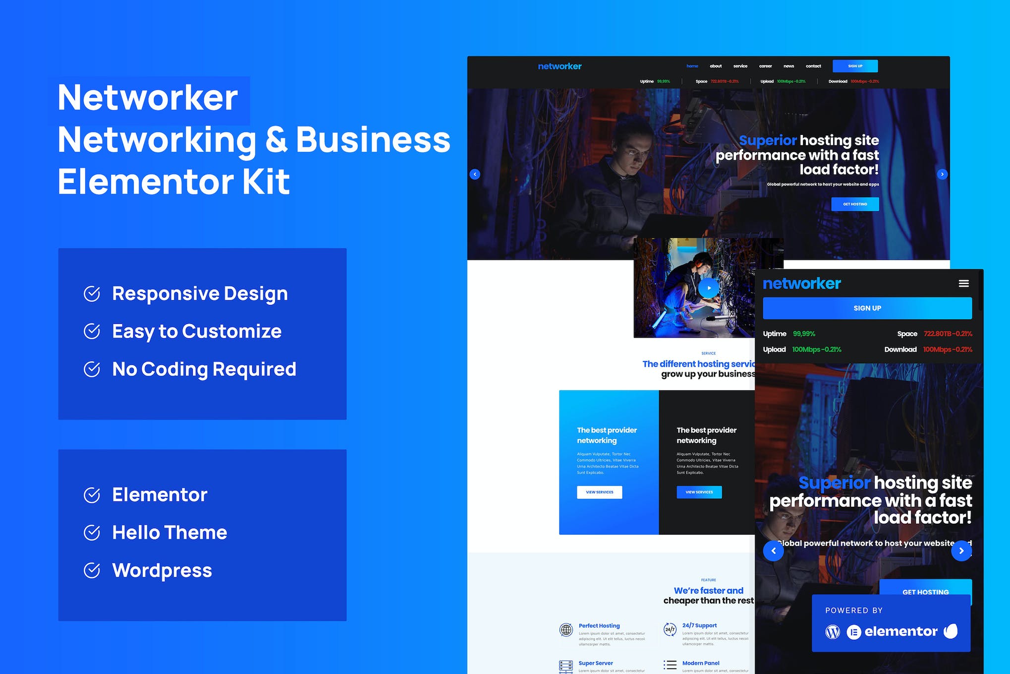 Networker - Business Services & Hosting Services Elementor Template Kit template kit cover image