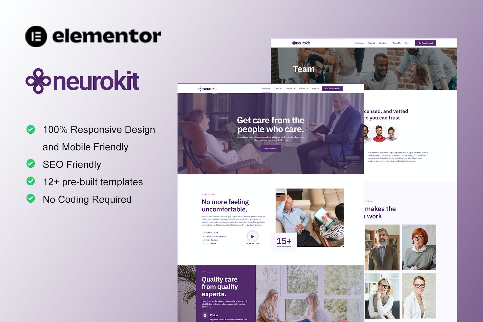 Neurokit - Mental Health & Therapy Elementor Template Kit template kit cover image