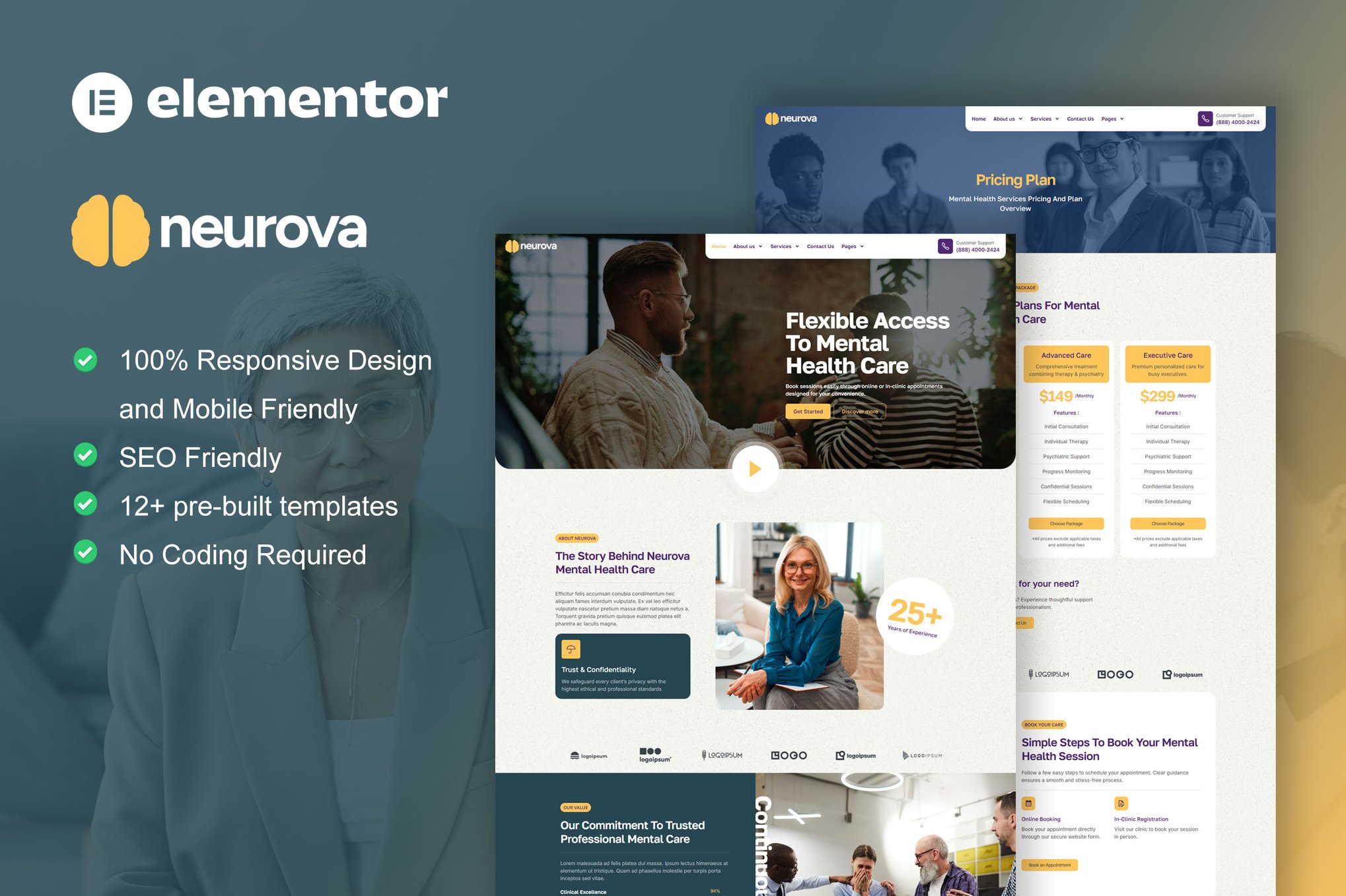 Neurova - Mental Health & Therapy Elementor Template Kit template kit cover image