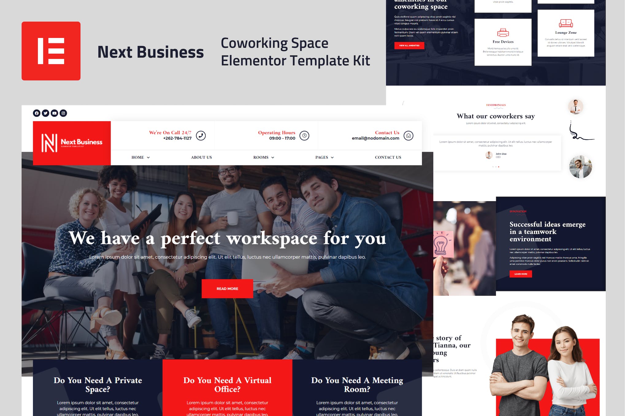 Next Business - Coworking Space Elementor Template Kit template kit cover image