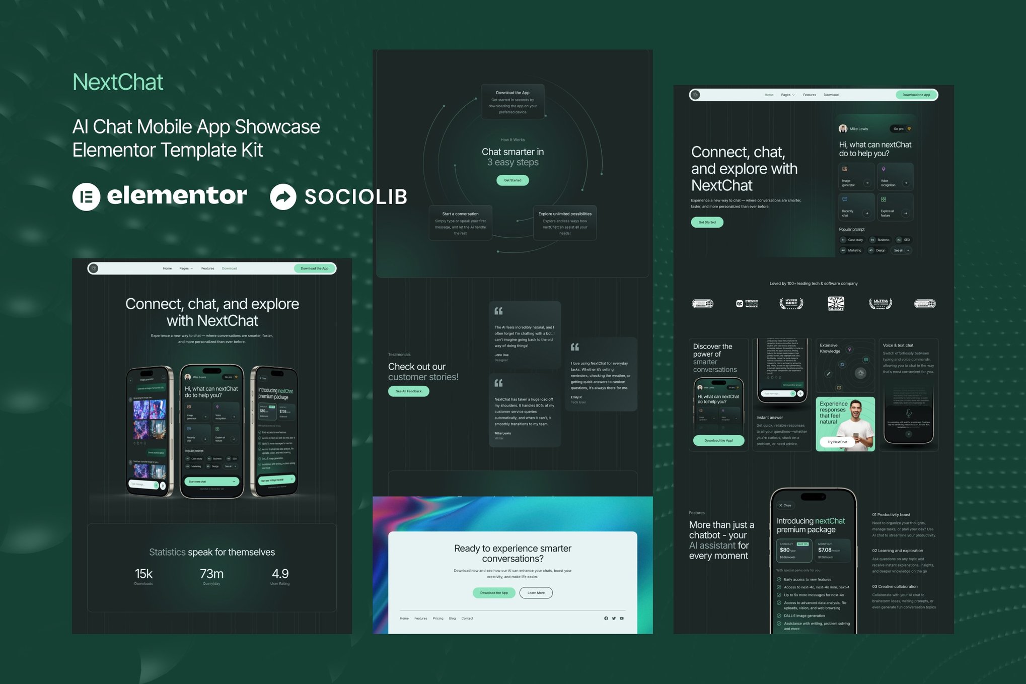 NextChat - AI Chat Mobile App Showcase Elementor Template Kit template kit cover image