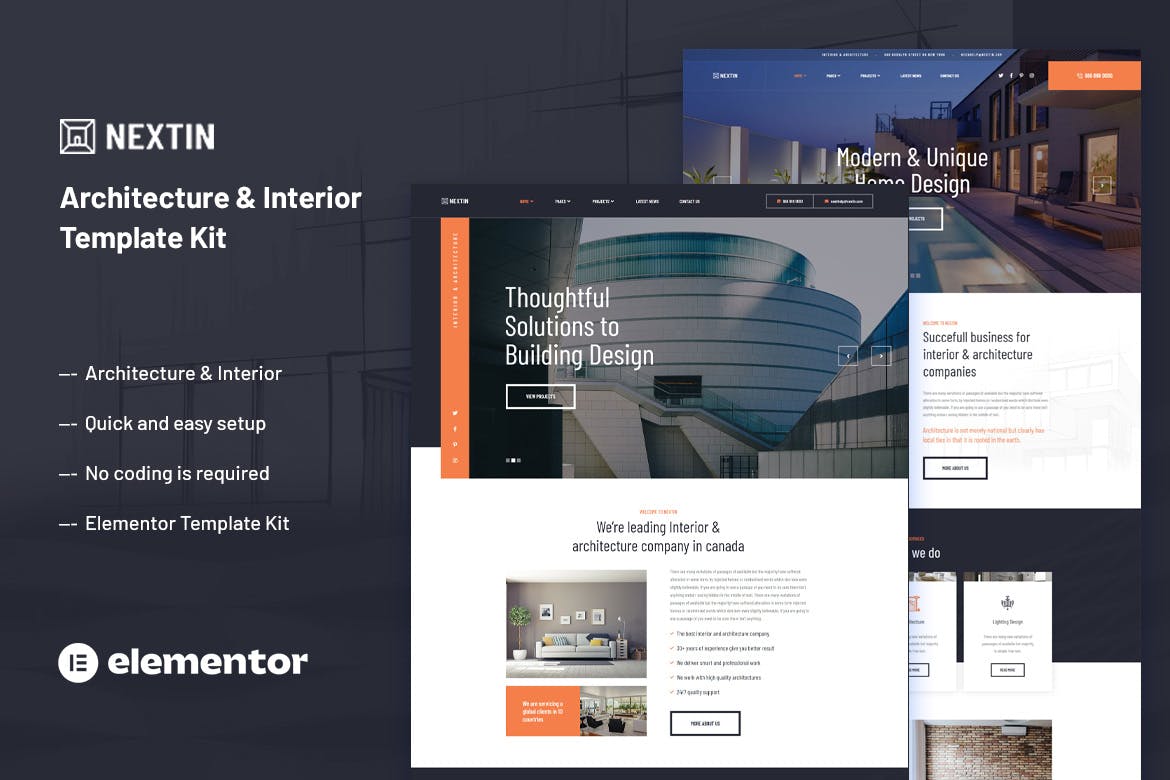 Nextin - Architecture & Interior Elementor Template Kit template kit cover image