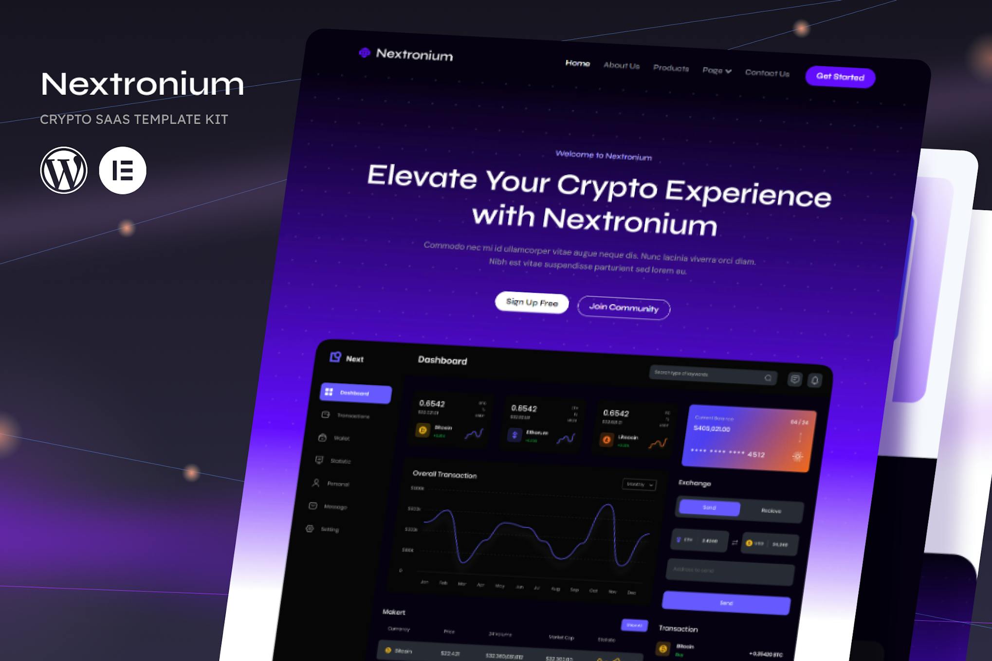 Nextronium - Crypto SaaS Elementor Template Kit template kit cover image