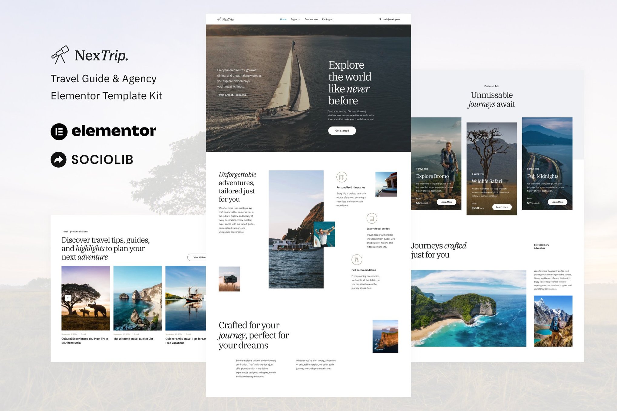 NextTrip - Travel Guide & Agency Elementor Template Kit template kit cover image