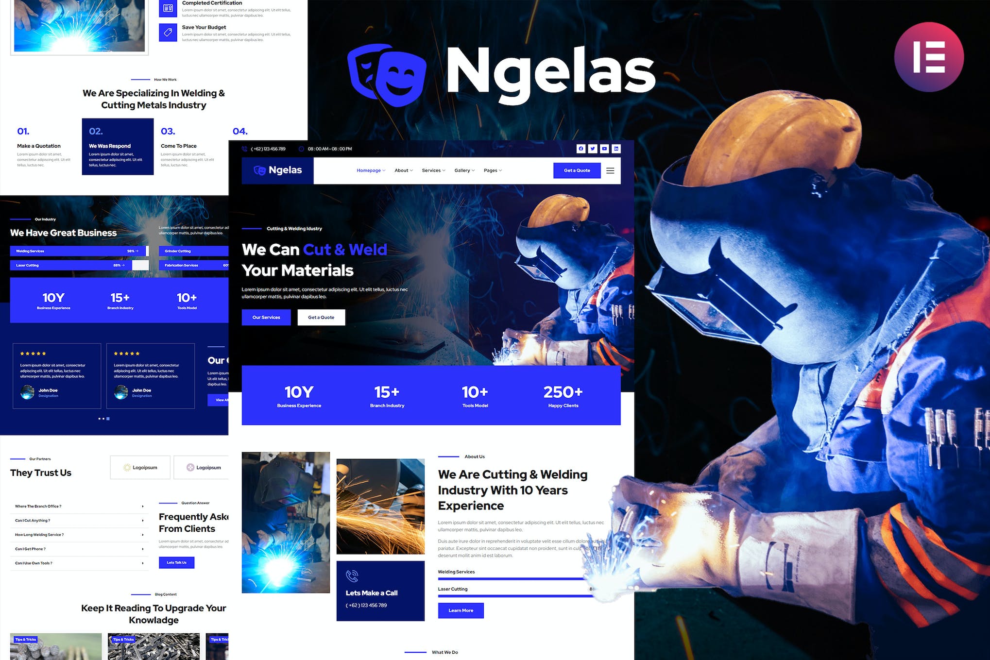 Ngelas - Welding & Cutting Services Elementor Template Kit template kit cover image