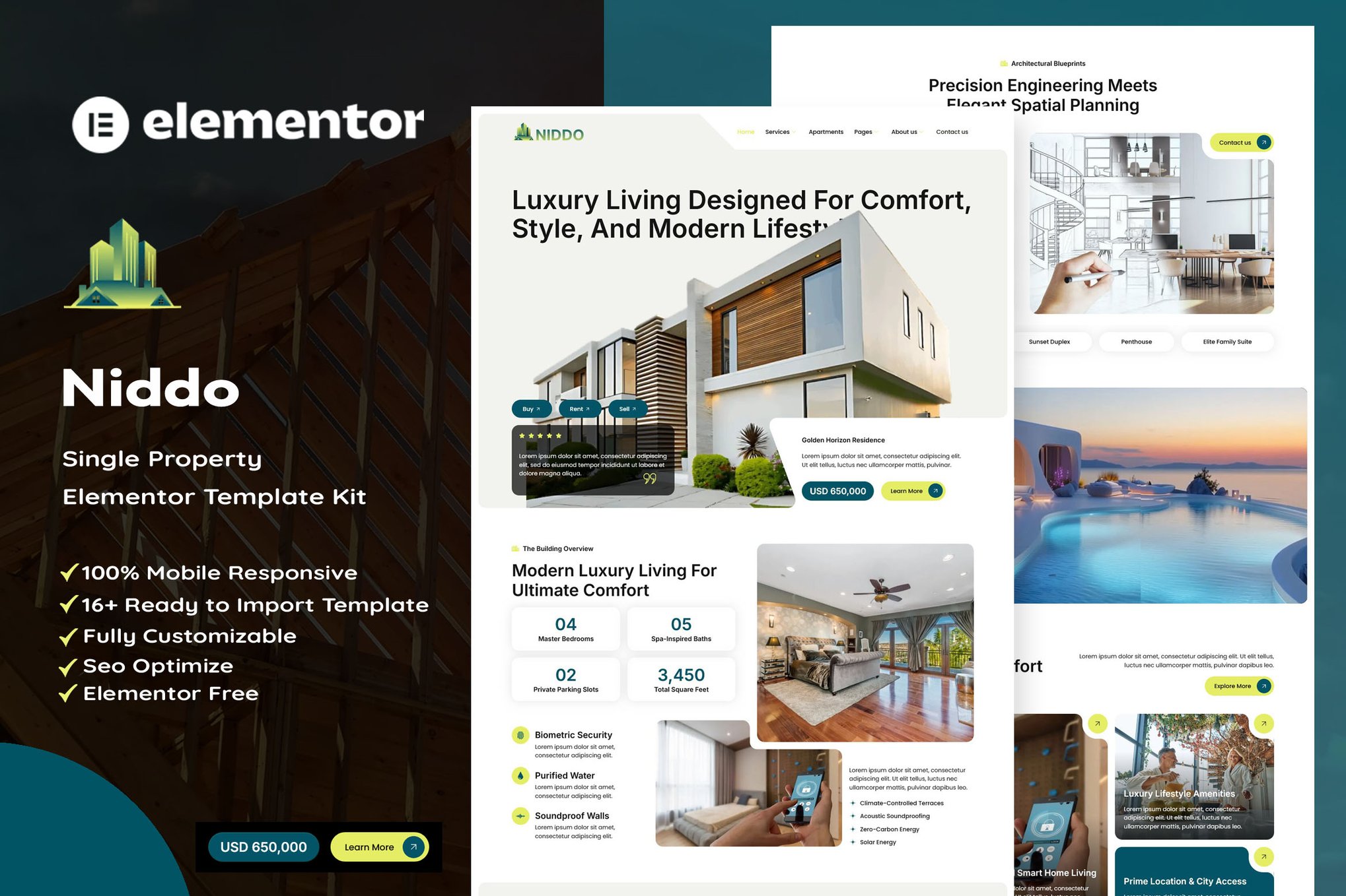 Niddo - Single Property Elementor Template Kit template kit cover image