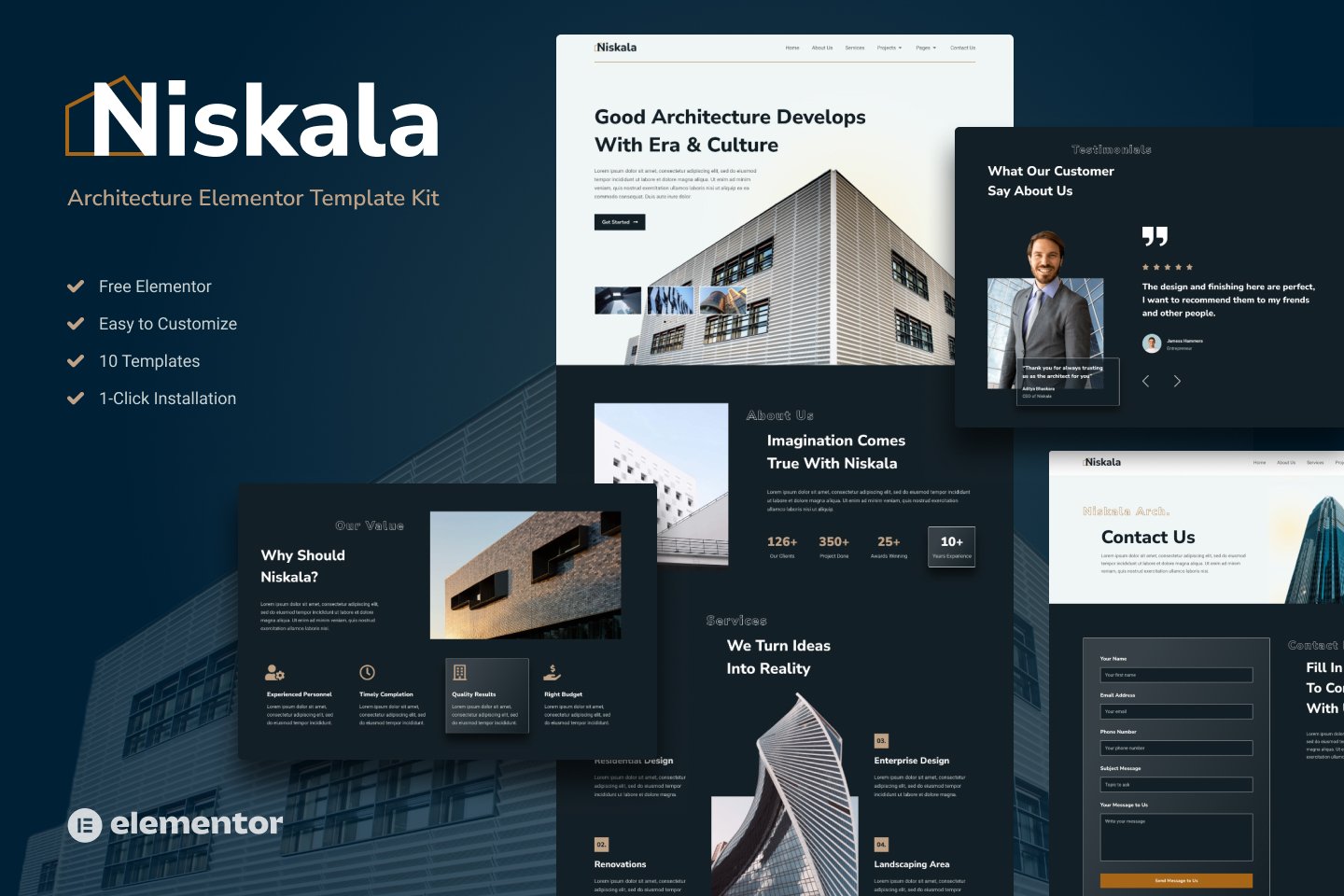 Niskala - Architercture Elementor Template Kit template kit cover image