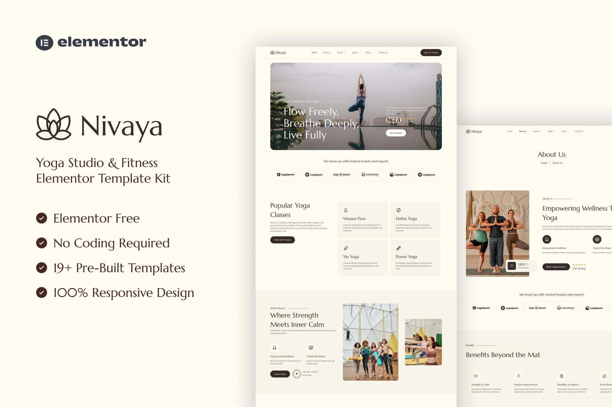 Nivaya - Yoga Studio & Fitness Elementor Template Kit template kit cover image