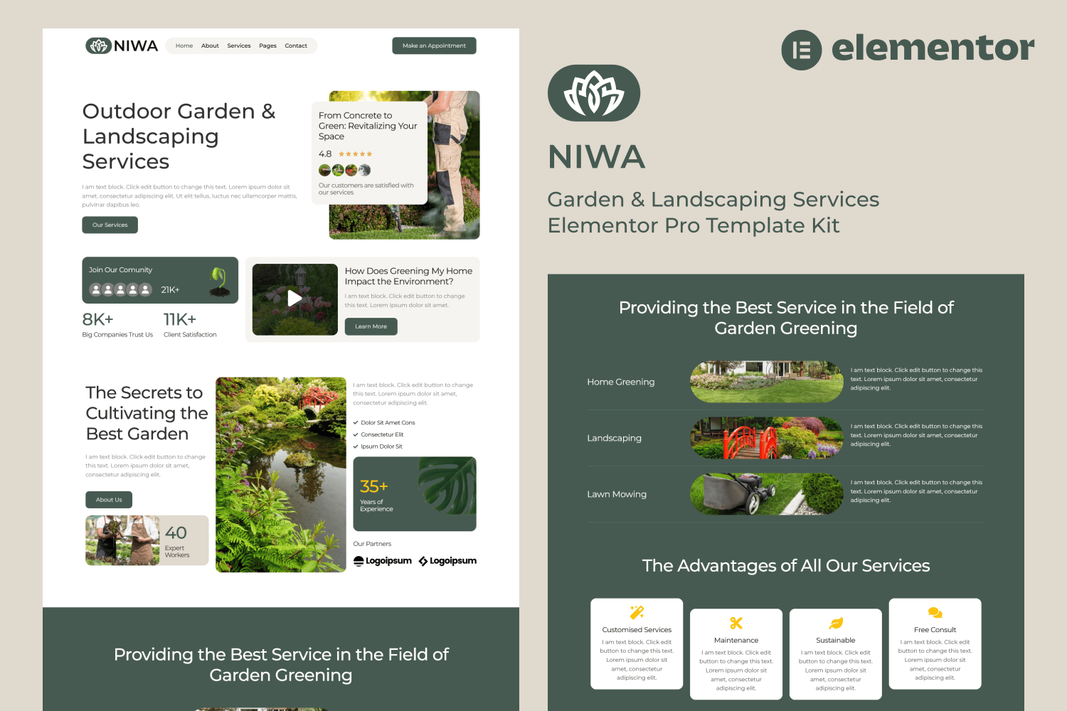 Niwa - Garden & Landscaping Services Elementor Pro Template Kit template kit cover image