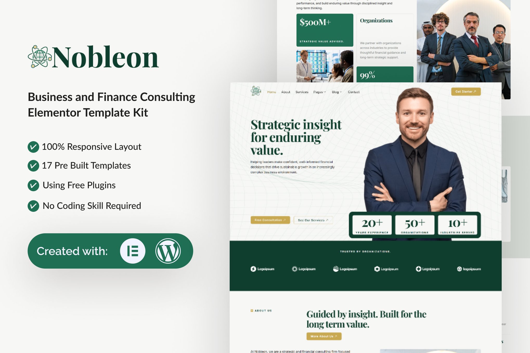 Nobleon - Business and Finance Consulting Elementor Template Kit template kit cover image