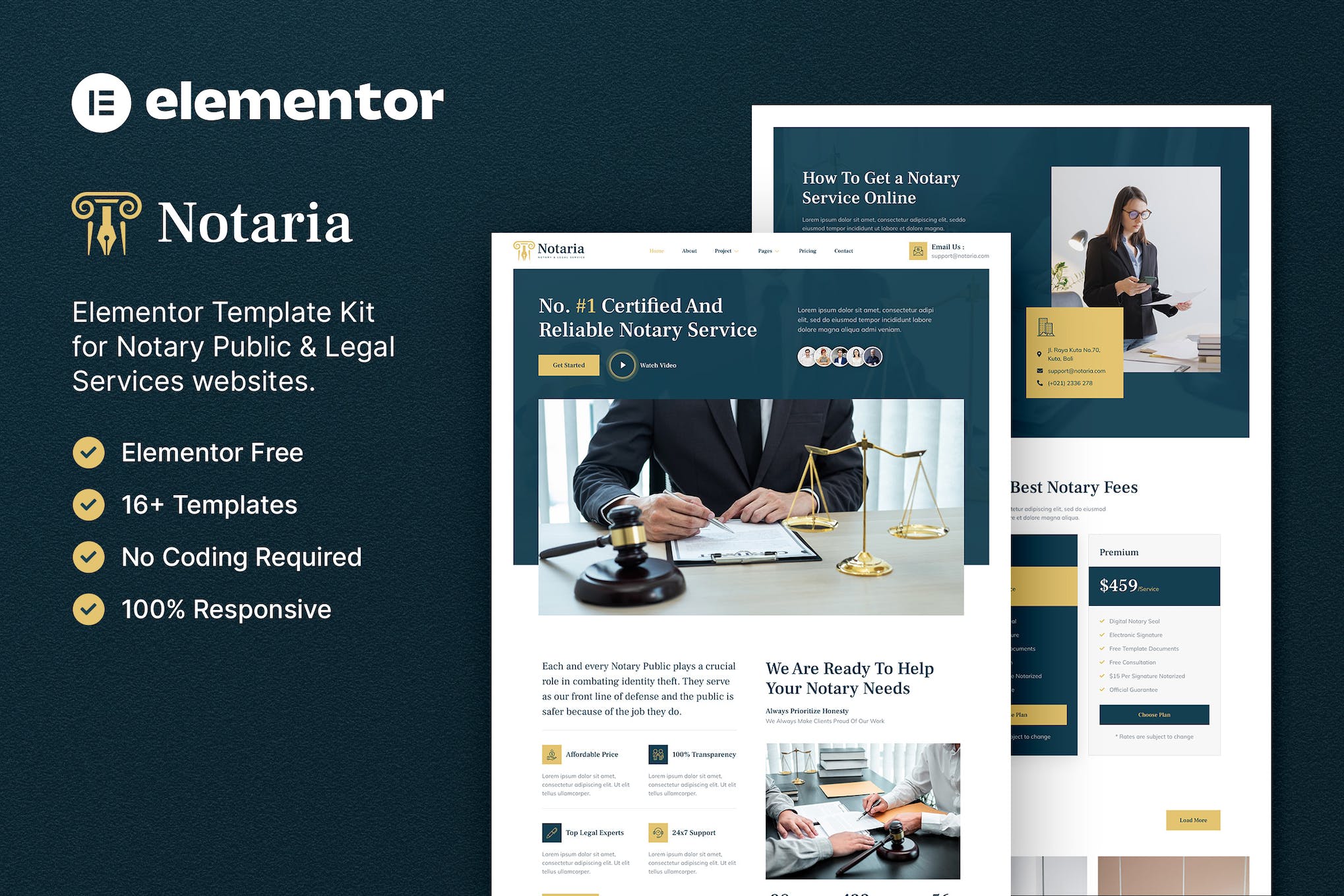 Notaria – Notary Public & Legal Services Elementor Template Kit template kit cover image