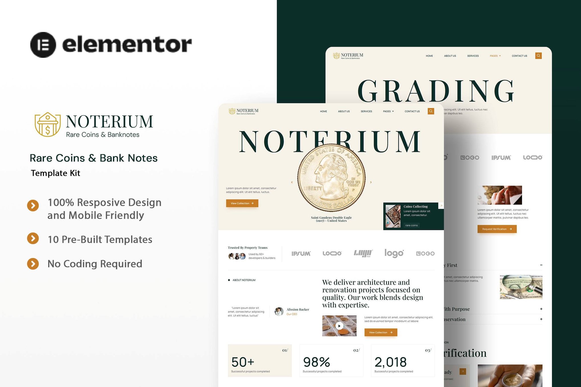 Noterium - Rare Coins & Bank Notes Elementor Template Kit template kit cover image
