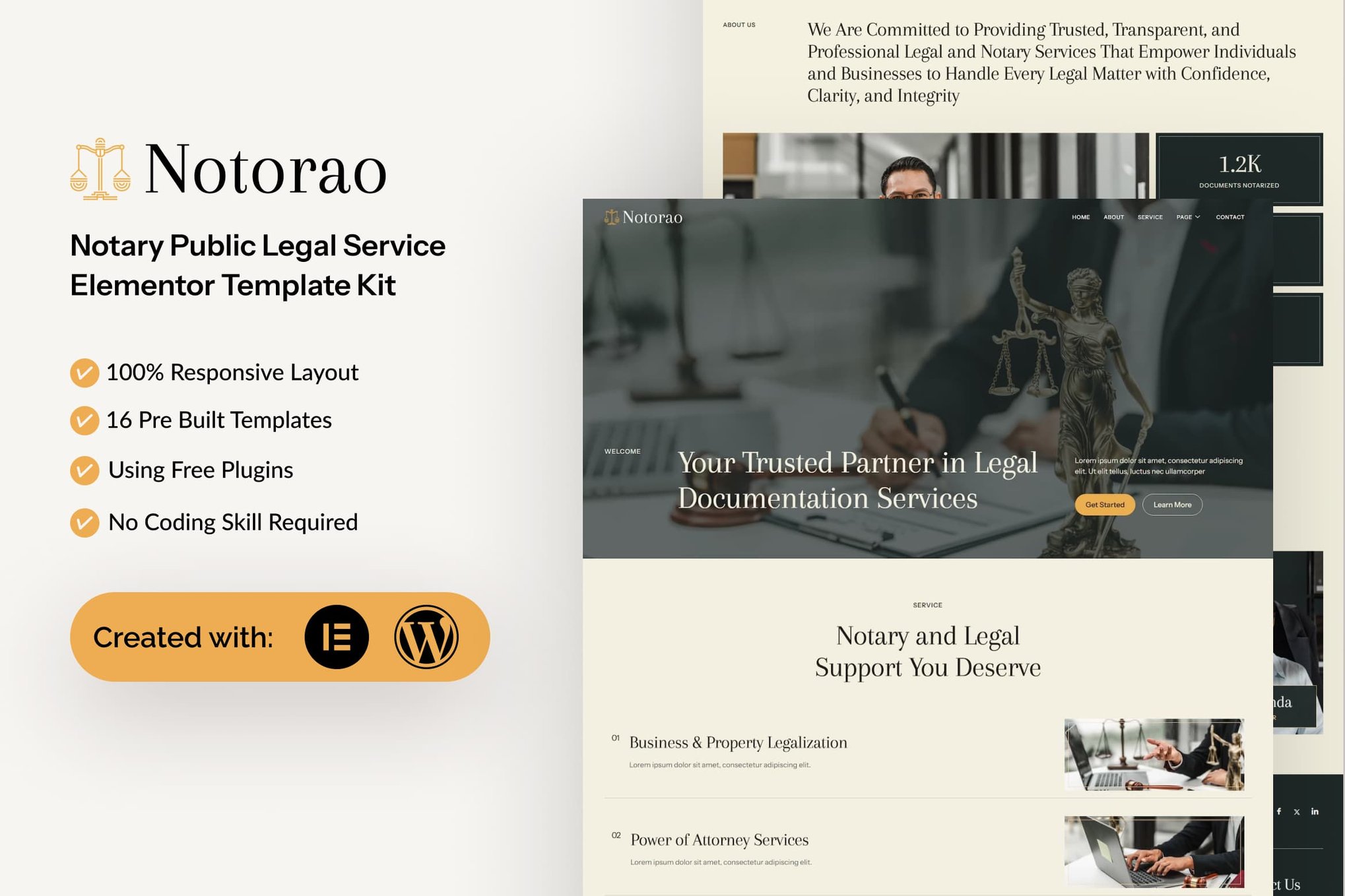 Notorao - Notary Public Legal Service Elementor Template Kit template kit cover image