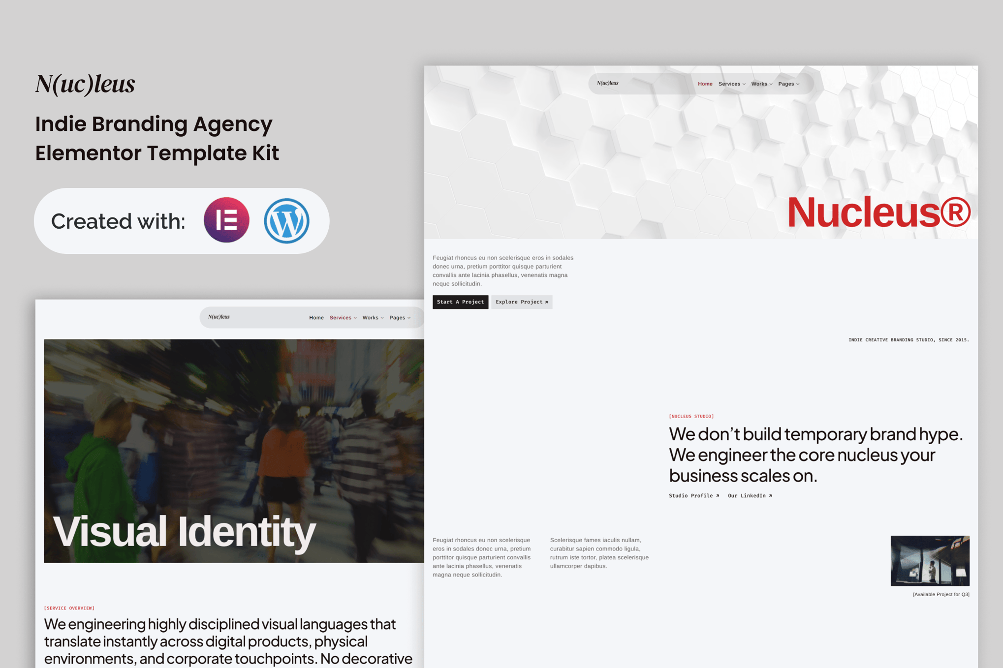 Nucleus – Indie Branding Agency Elementor Template Kit template kit cover image