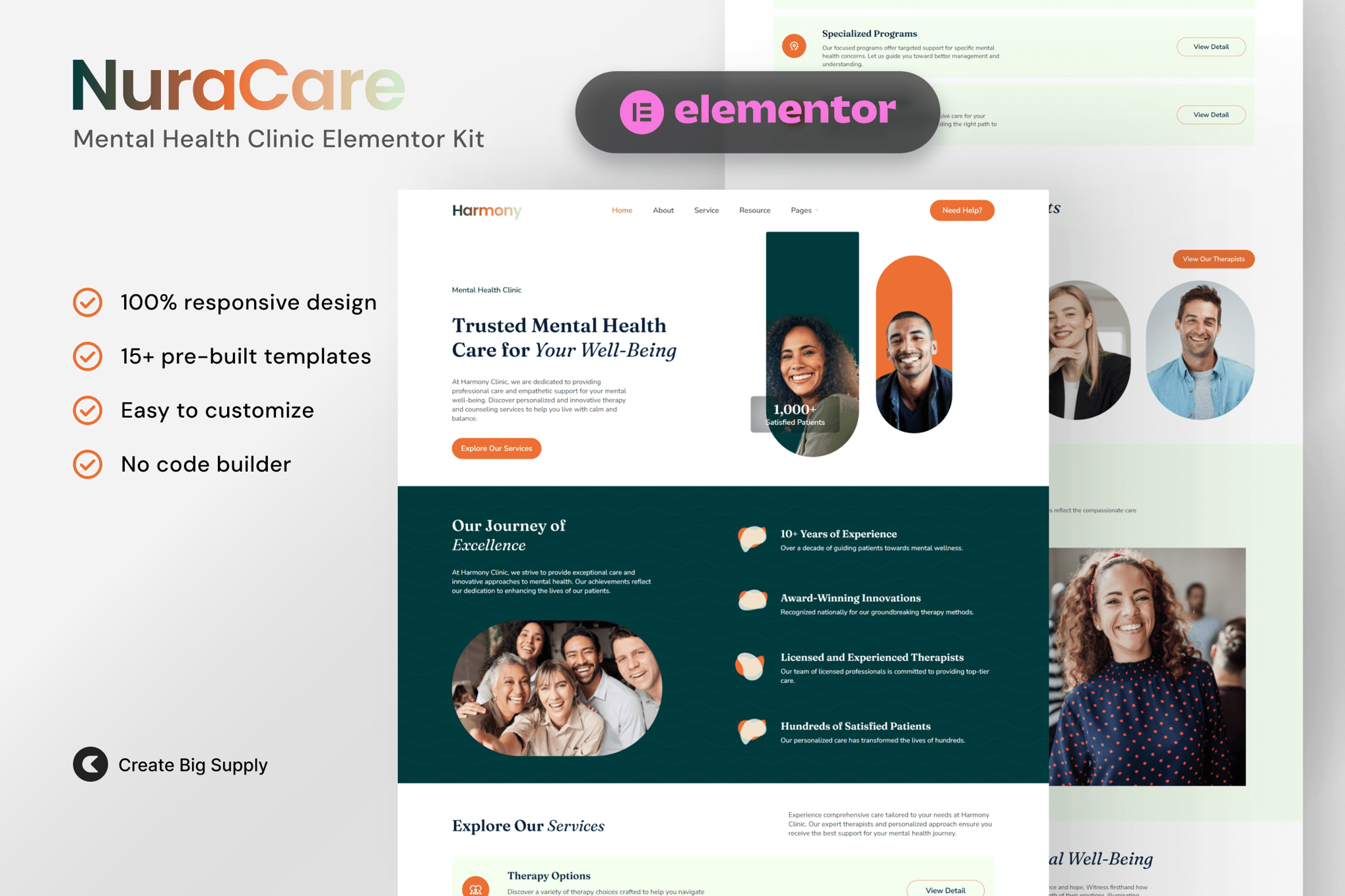NuraCare - Mental Health Clinic Elementor Template Kit template kit cover image