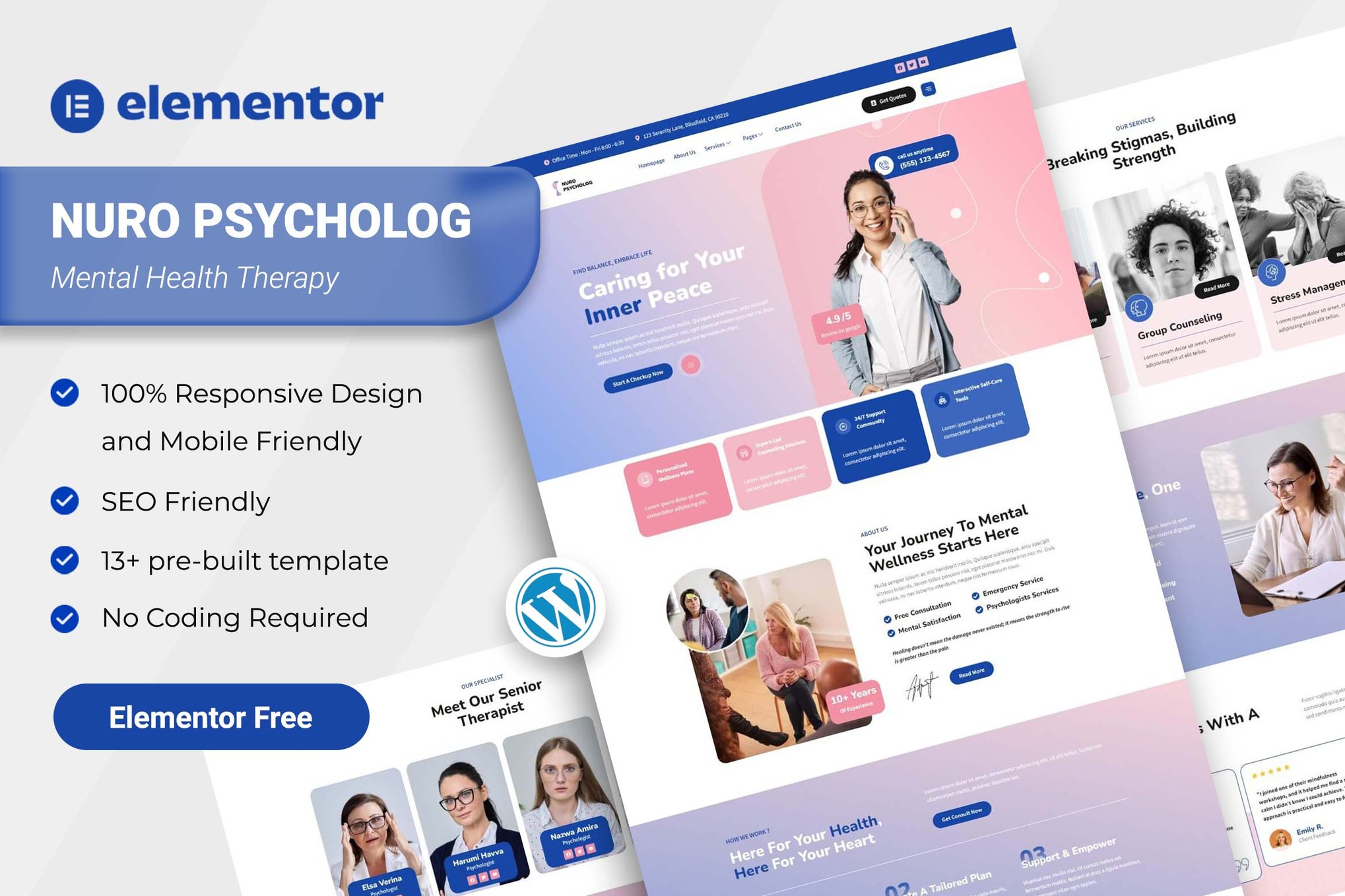 Nuro - Mental Health Therapy Elementor Template Kit template kit cover image