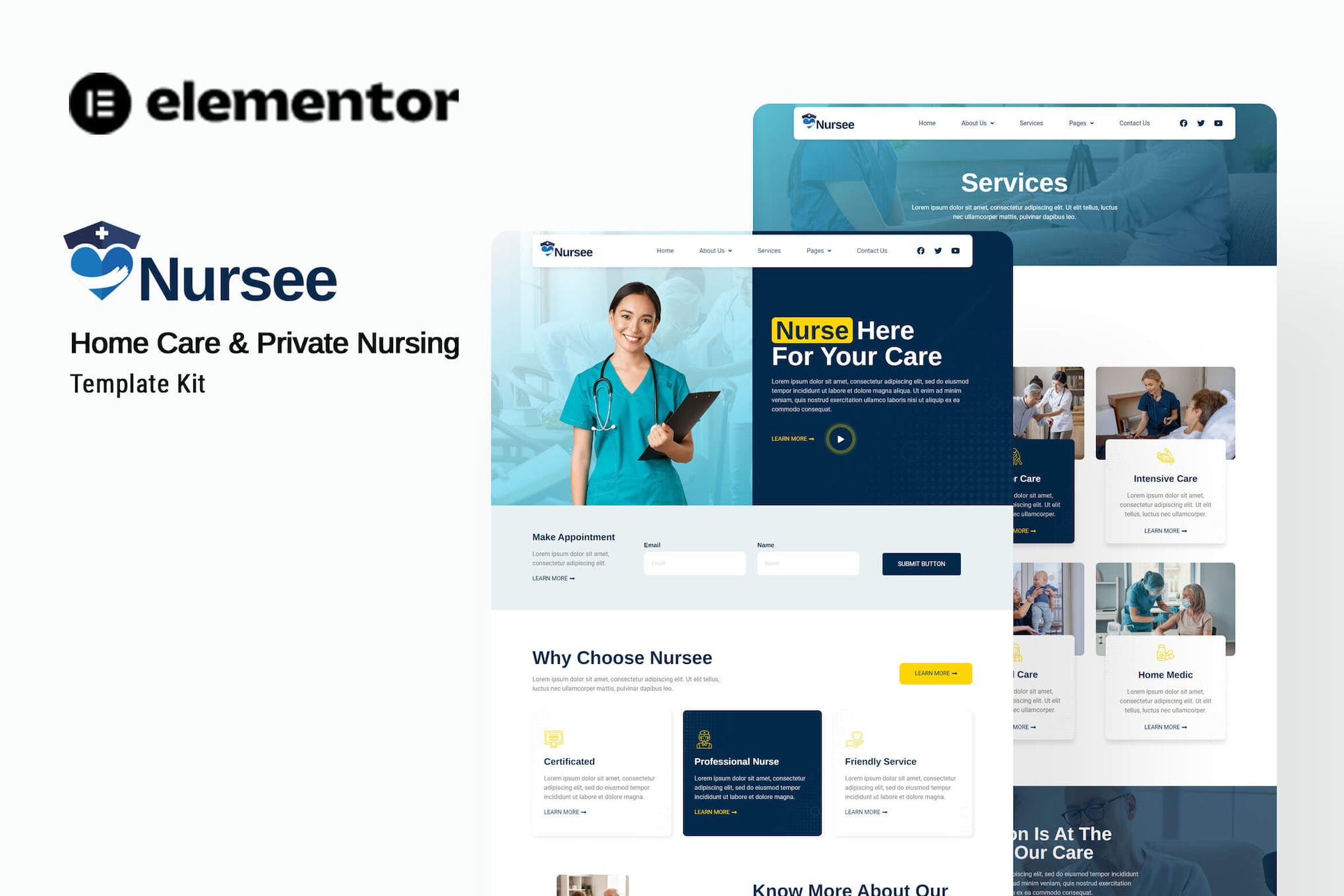 Nursee - Homecare & Private Nursing Elementor Template Kit template kit cover image