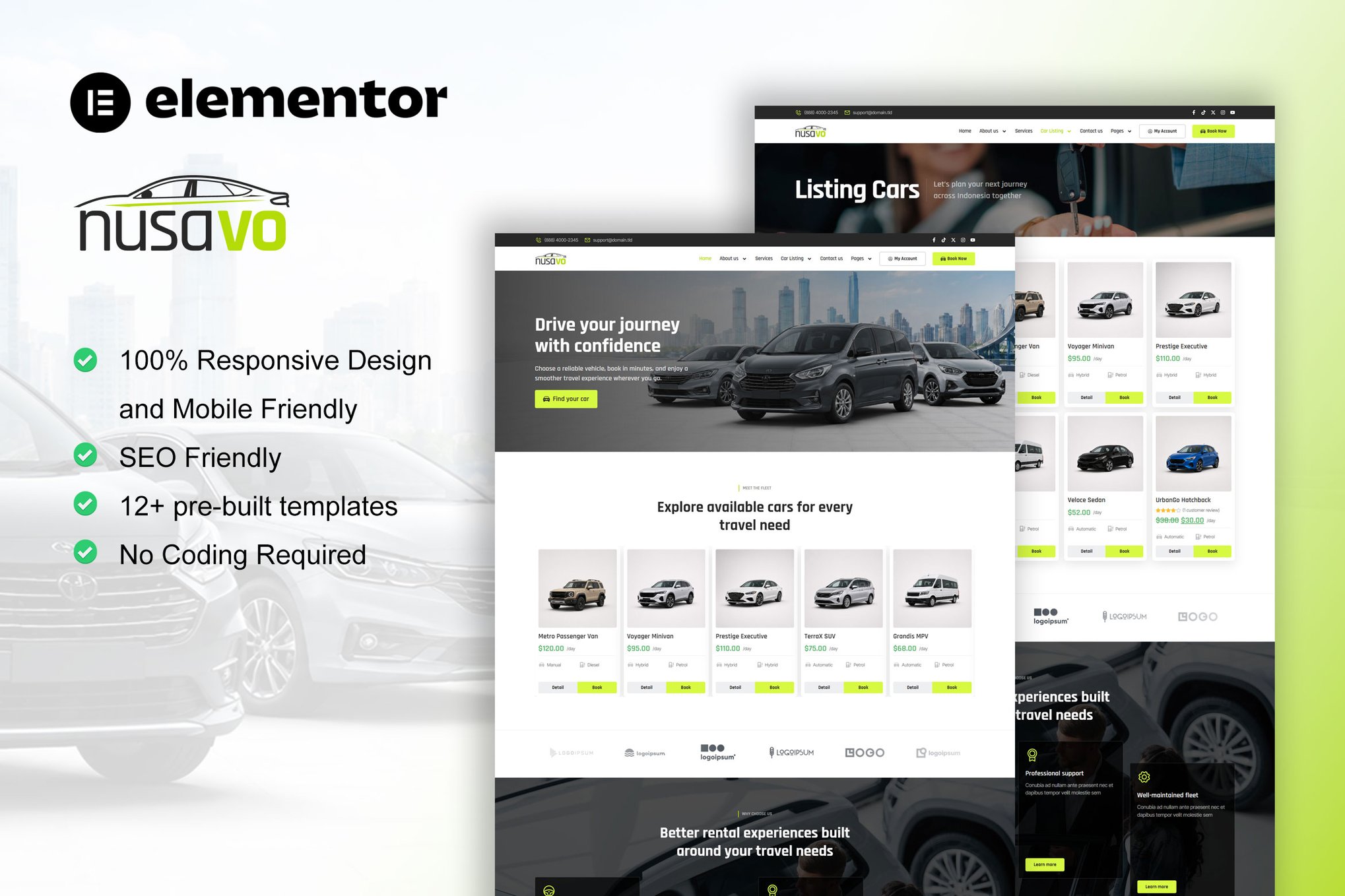 Nusavo - Car Rental Elementor Pro Template Kit template kit cover image