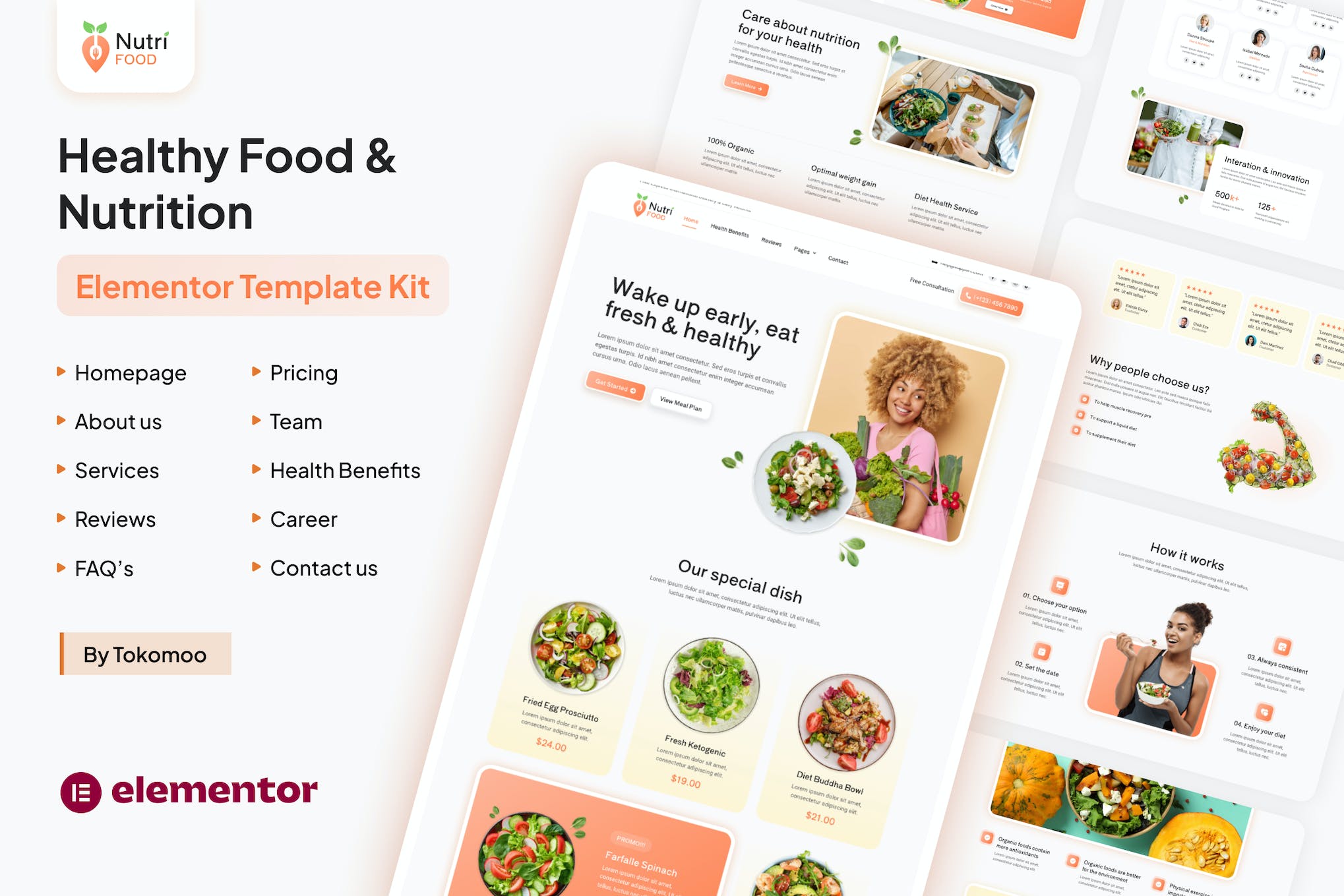Nutri Food - Healthy Food & Nutrition Elementor Pro Template Kit template kit cover image
