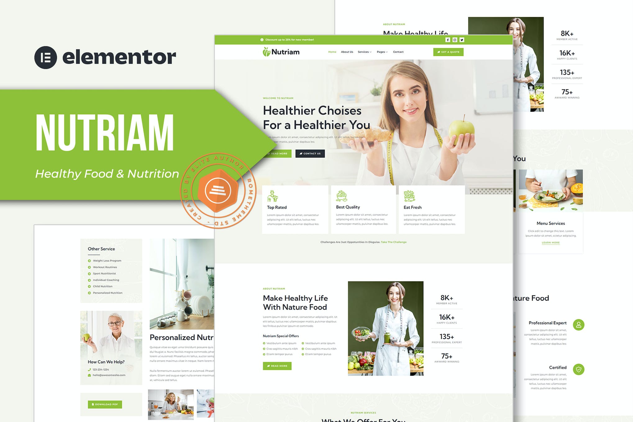 Nutriam - Healthy Food & Nutrition Service Elementor Template Kit template kit cover image