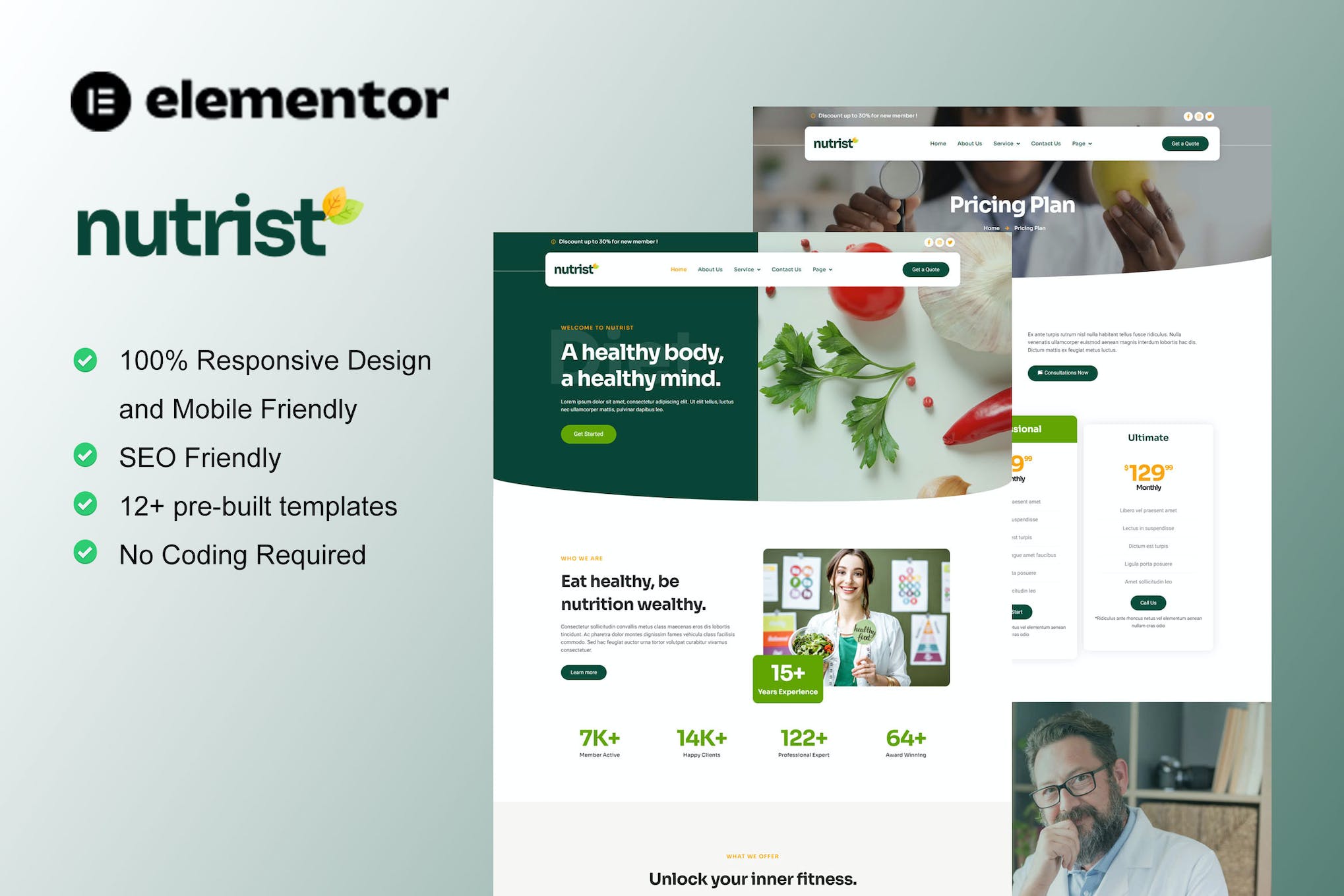 Nutrist - Healthy Food & Nutrition Service Elementor Template Kit template kit cover image