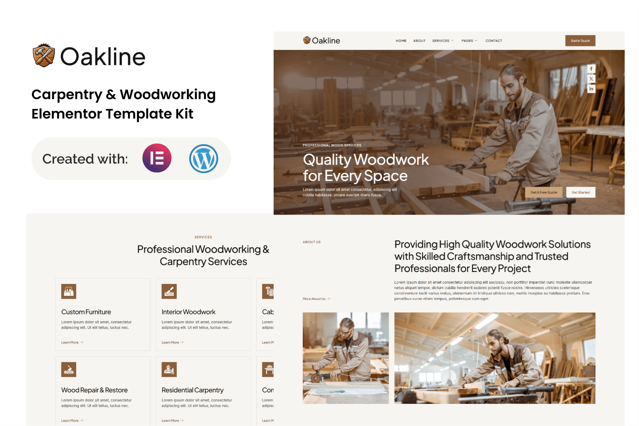 Oakline - Carpentry & Woodworking Elementor Template Kit template kit cover image