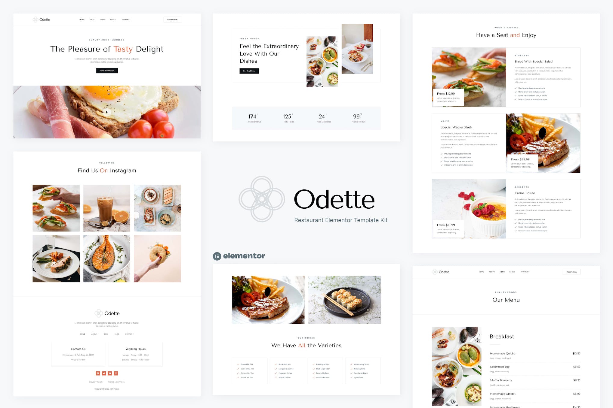 Odette - Restaurant Elementor Template Kit template kit cover image