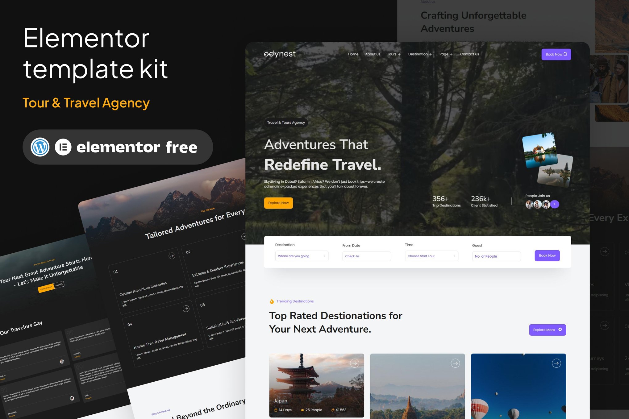 Odynest - Travel & Tour Agency Elementor Template Kit template kit cover image