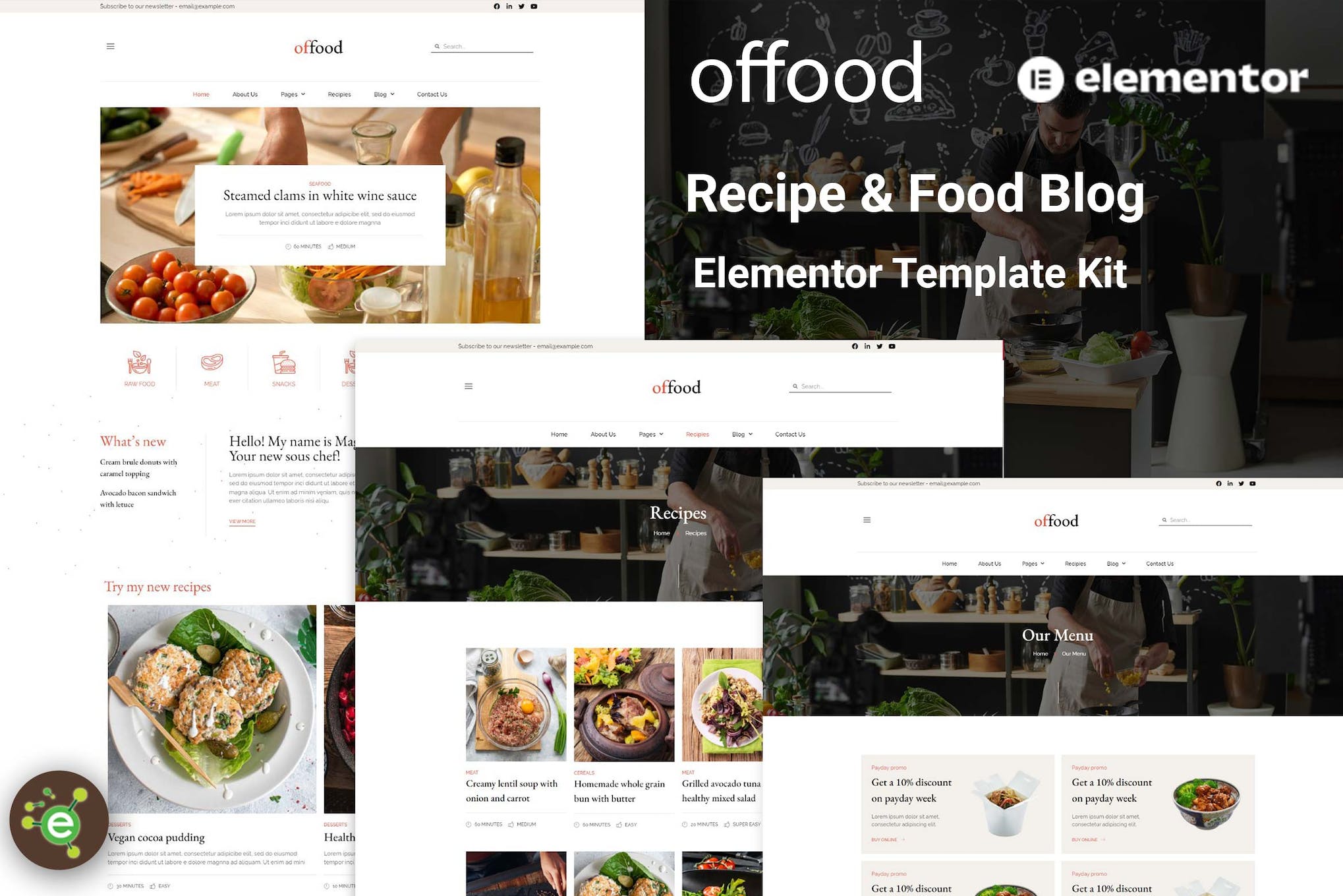 Offood - Recipe & Food Blog Elementor Template Kit template kit cover image