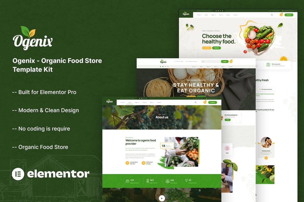 Ogenix - Organic Food Store Elementor Template Kit template kit cover image