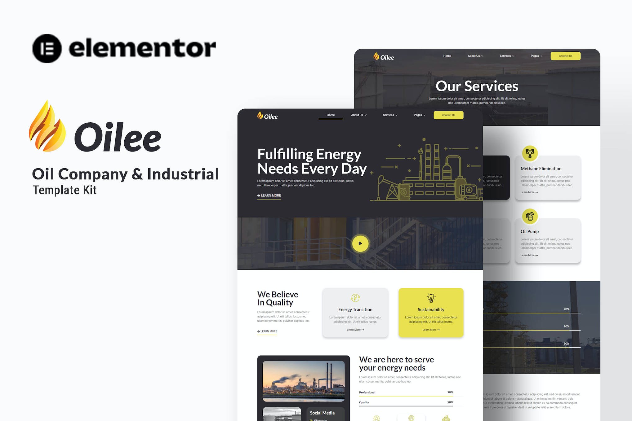Oilee - Oil Company & Industrial Company Elementor Template Kit template kit cover image