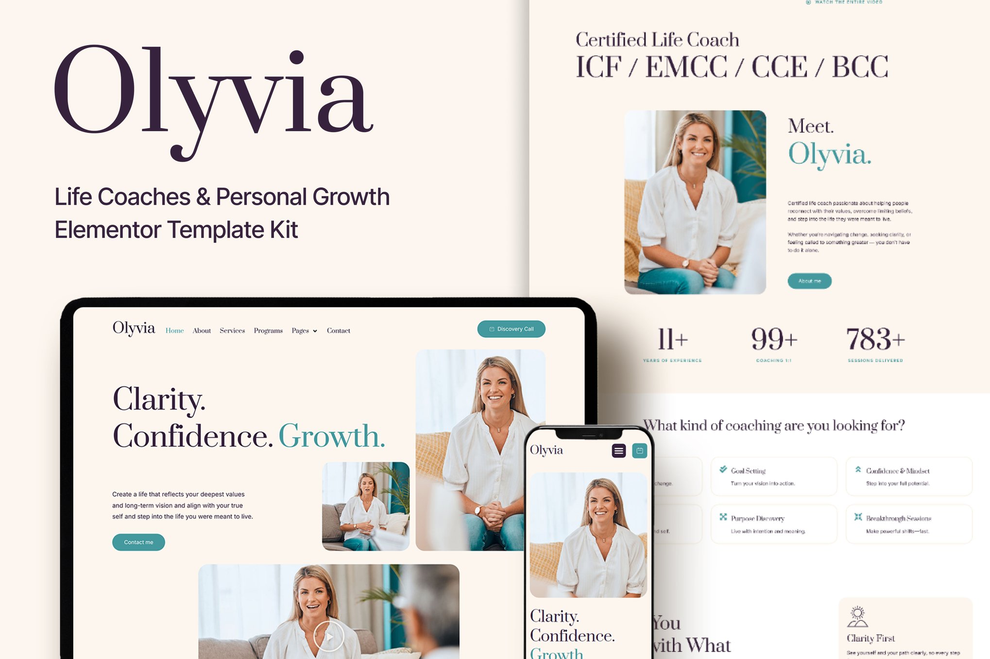 Olyvia – Life Coach & Personal Growth Elementor Pro Template Kit template kit cover image