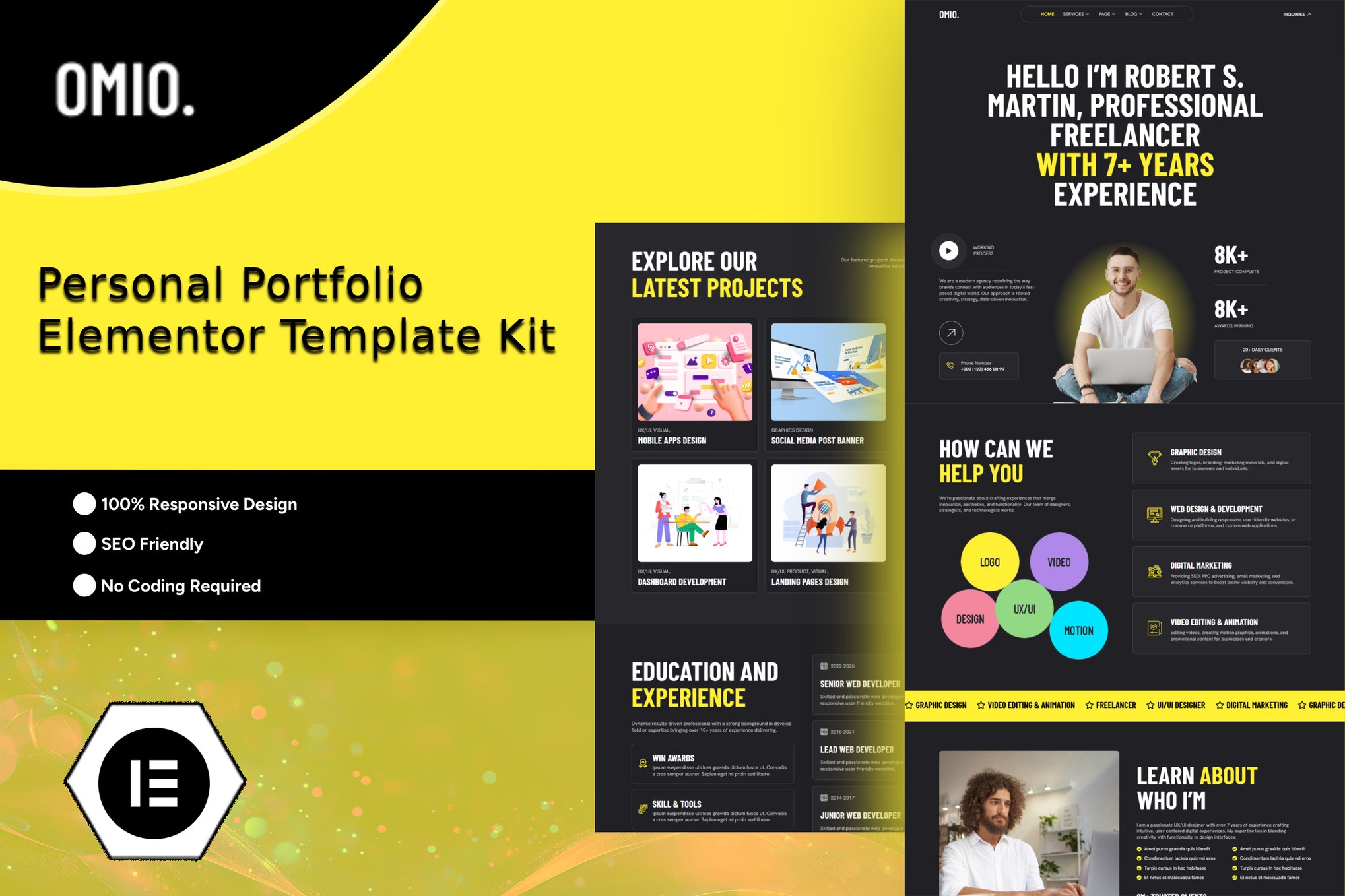 Omio - Modern Personal Portfolio Elementor Template Kit template kit cover image