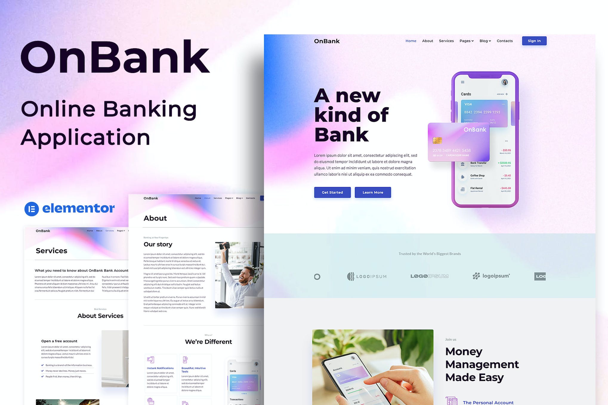 OnBank - Online Banking & Money Transfers - Elementor Kit template kit cover image