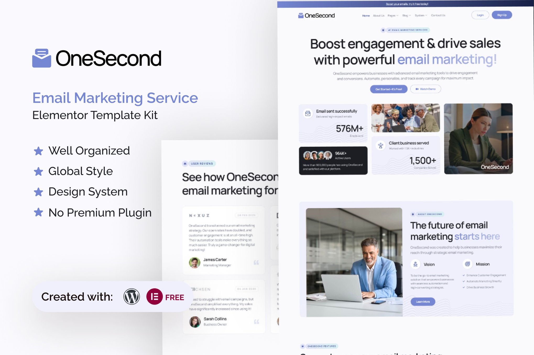 OneSecond - Email Marketing Service Elementor Template Kit template kit cover image