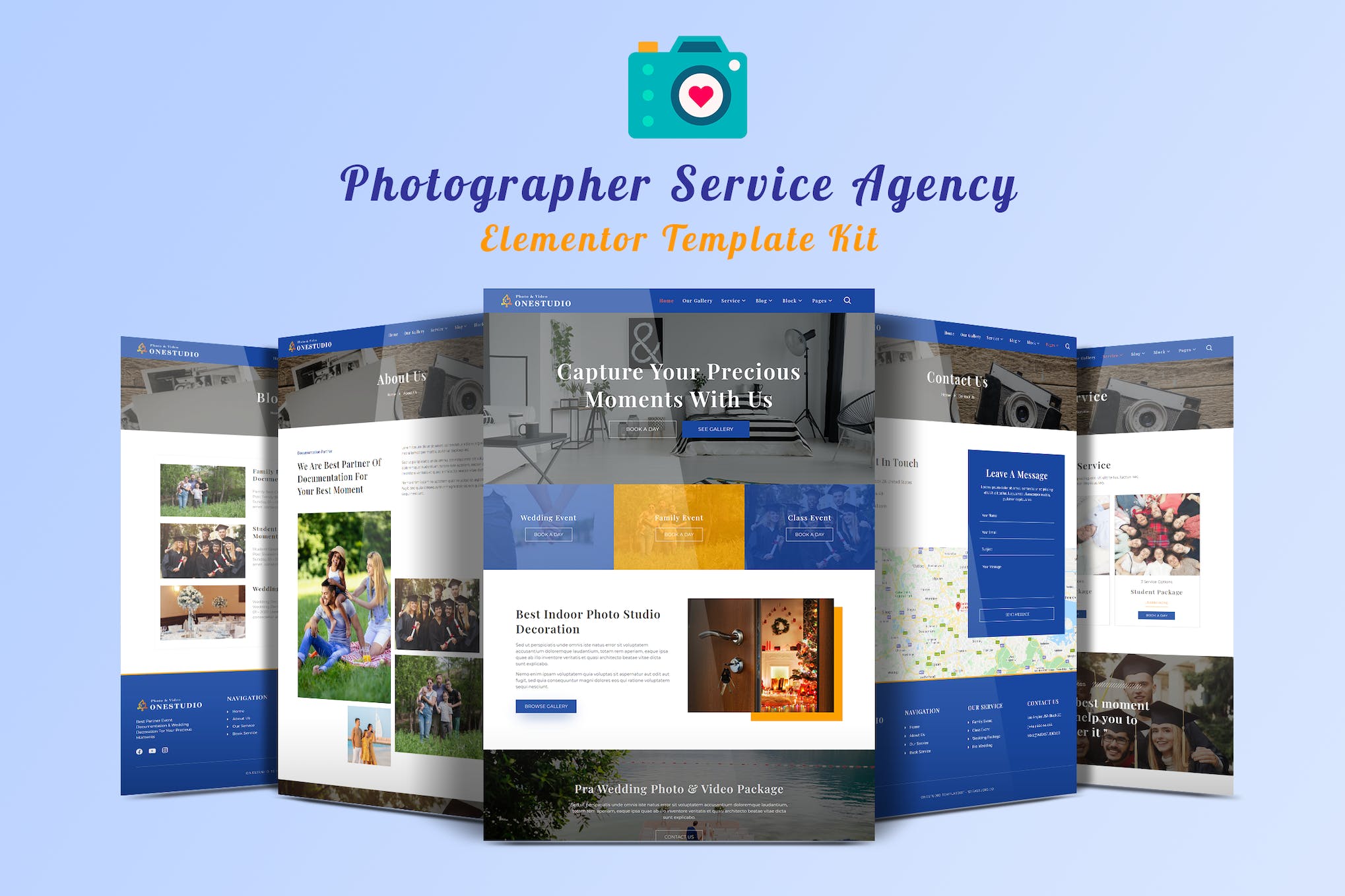 Onestudio - Photographer Agency Service Elementor Template Kit template kit cover image