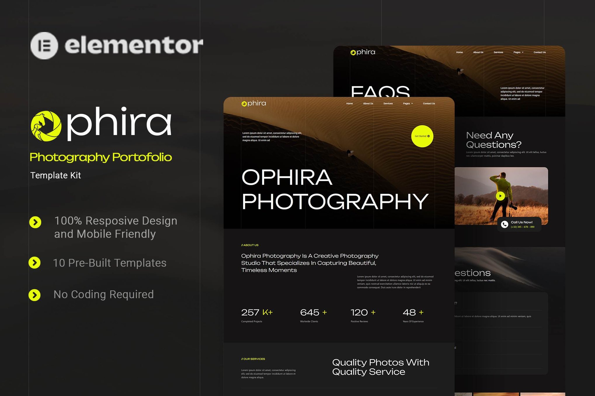Ophira - Photography Portfolio Elementor Template Kit template kit cover image