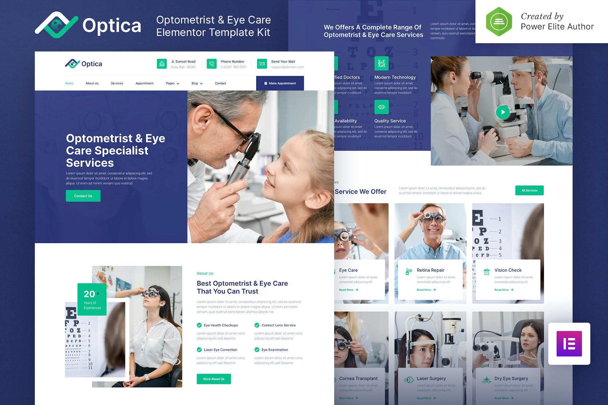 Optica – Optometrist & Eye Care Elementor Template Kit template kit cover image