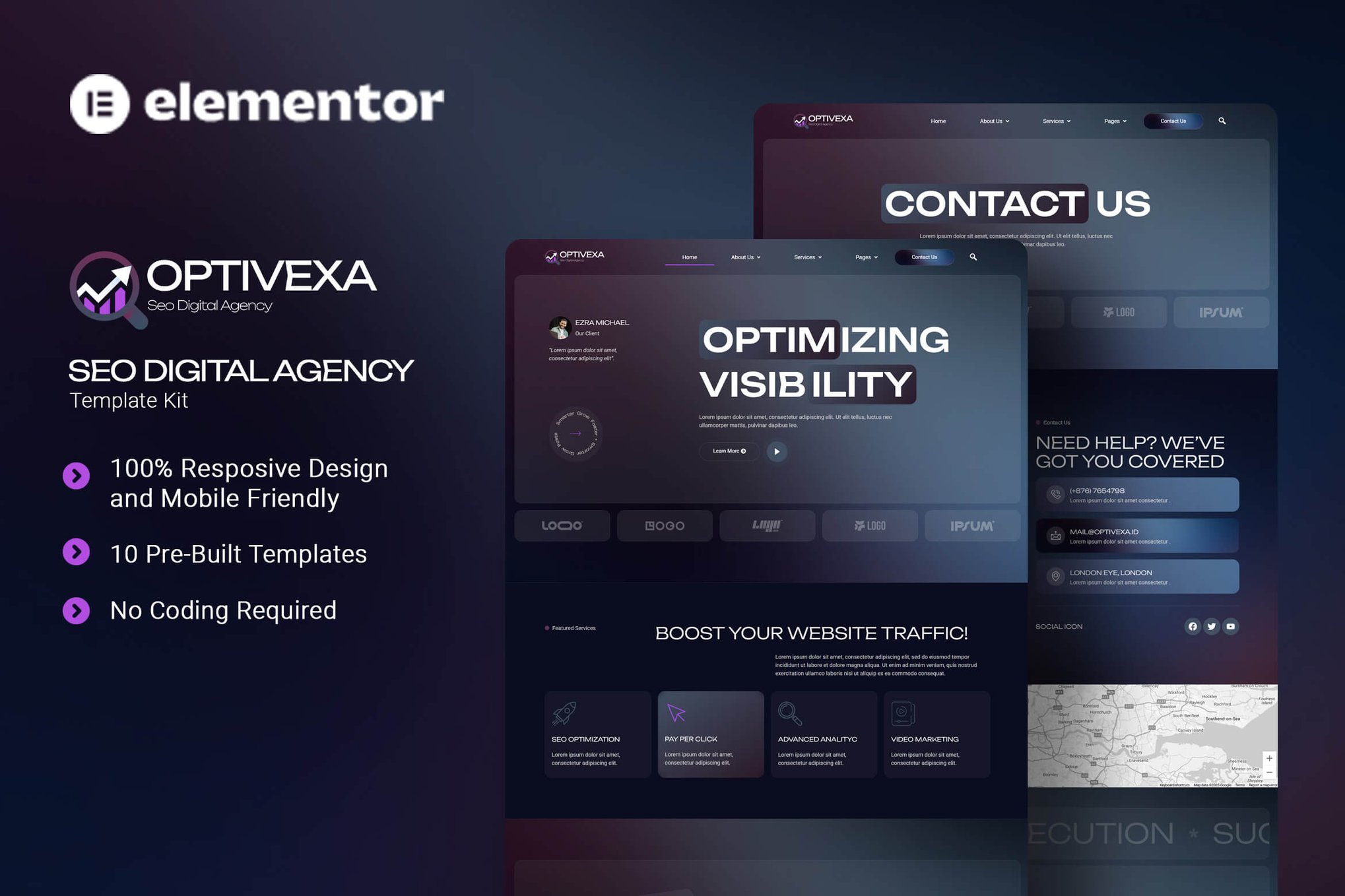 Optivexa - SEO Digital Agency Elementor Template Kit template kit cover image
