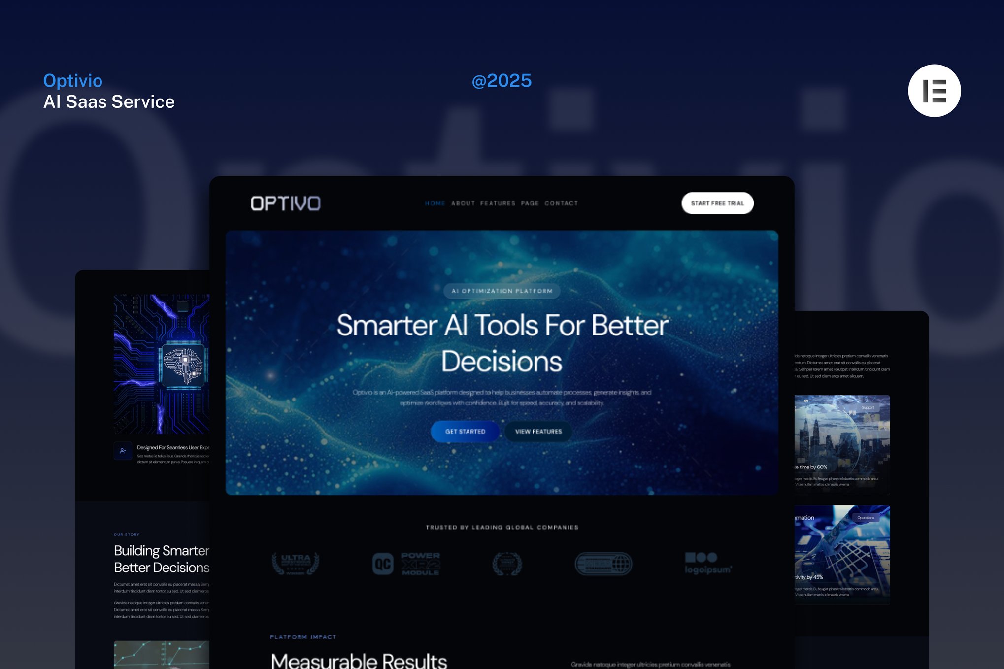 Optivio - Dark AI Saas Website Elementor Template Kit template kit cover image