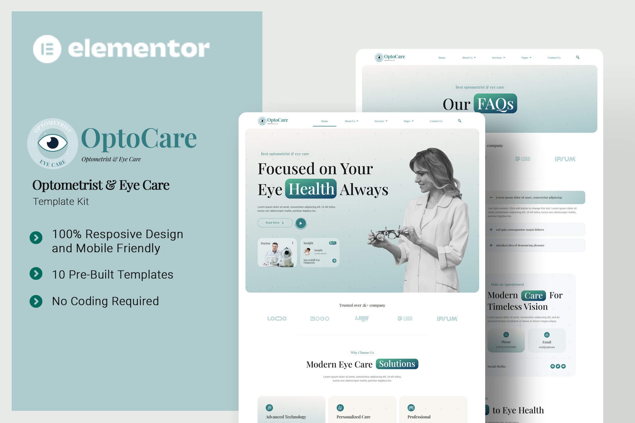 Optocare - Optometrist & Eye Care Elementor Template Kit template kit cover image